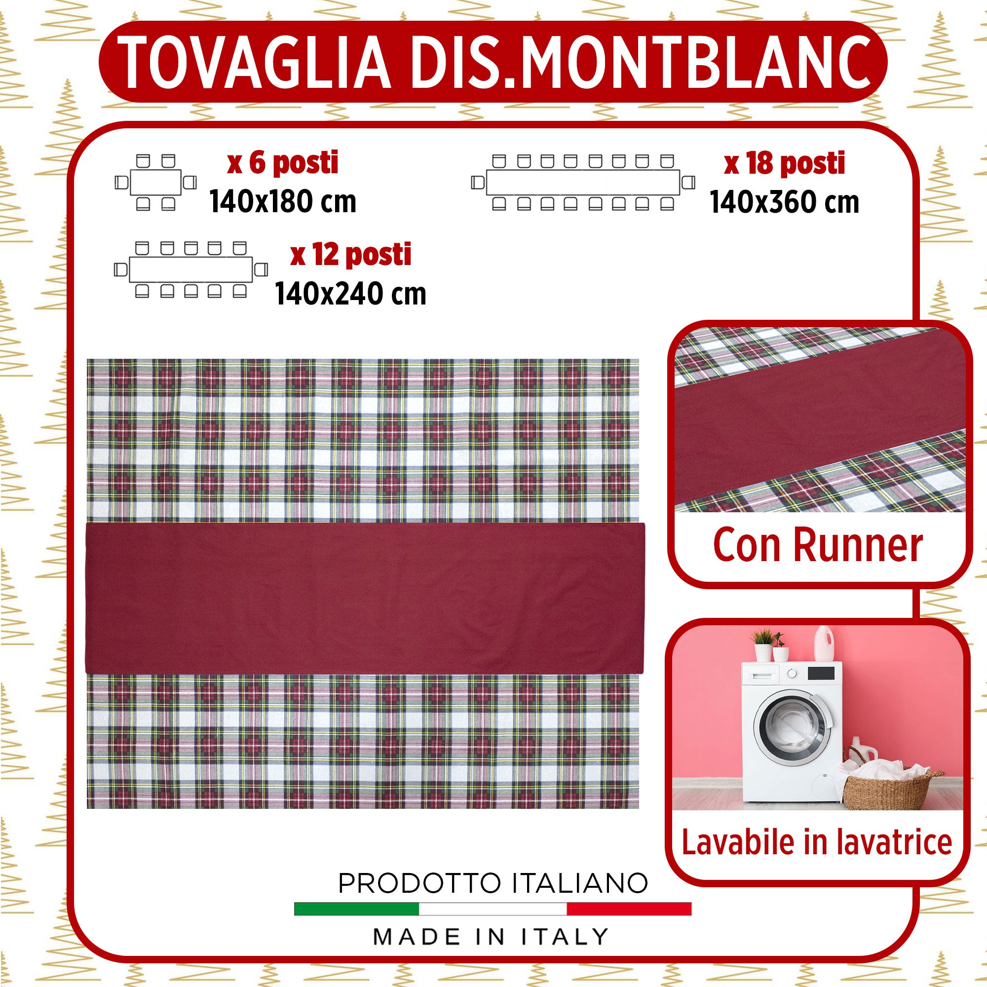 Tovaglia Natalizia Tartan loneta con runner Natale varie misure 6969