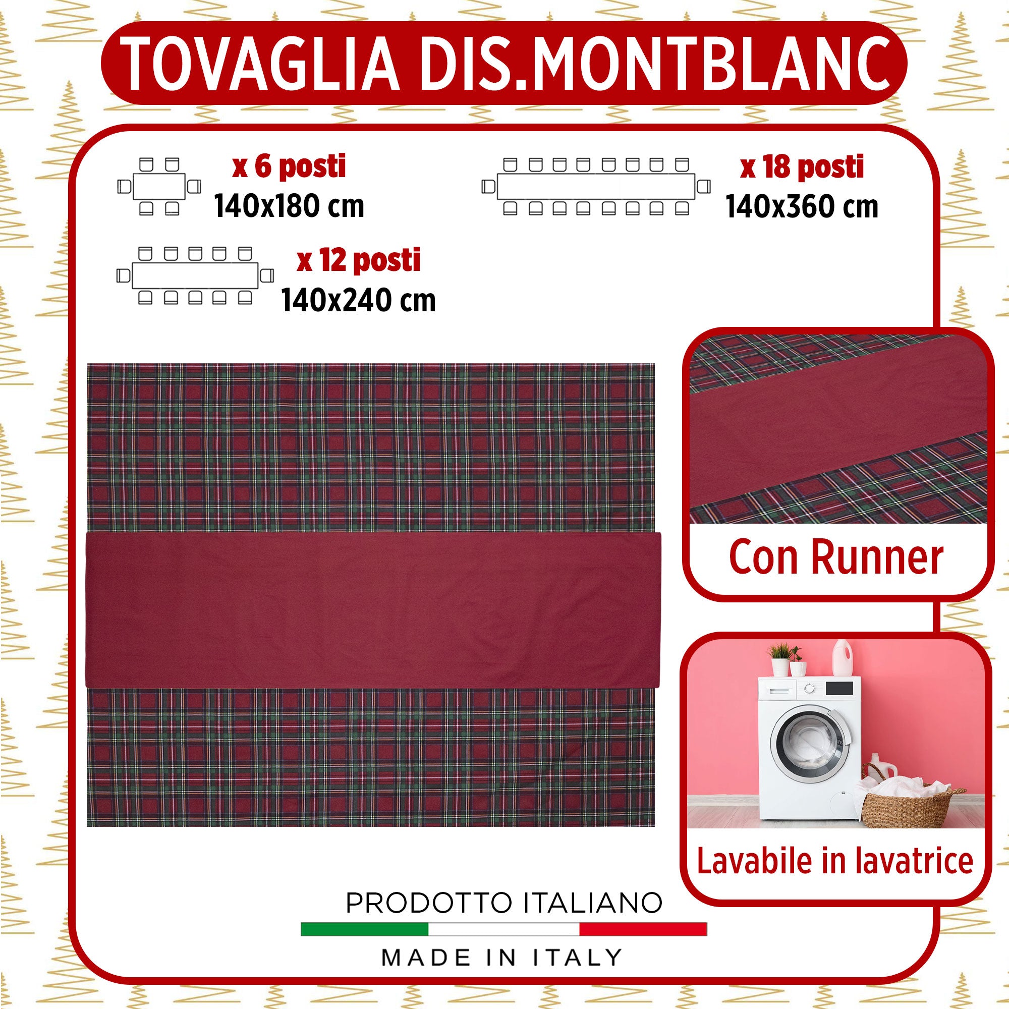 Tovaglia Natalizia Tartan loneta con runner Natale varie misure 6969