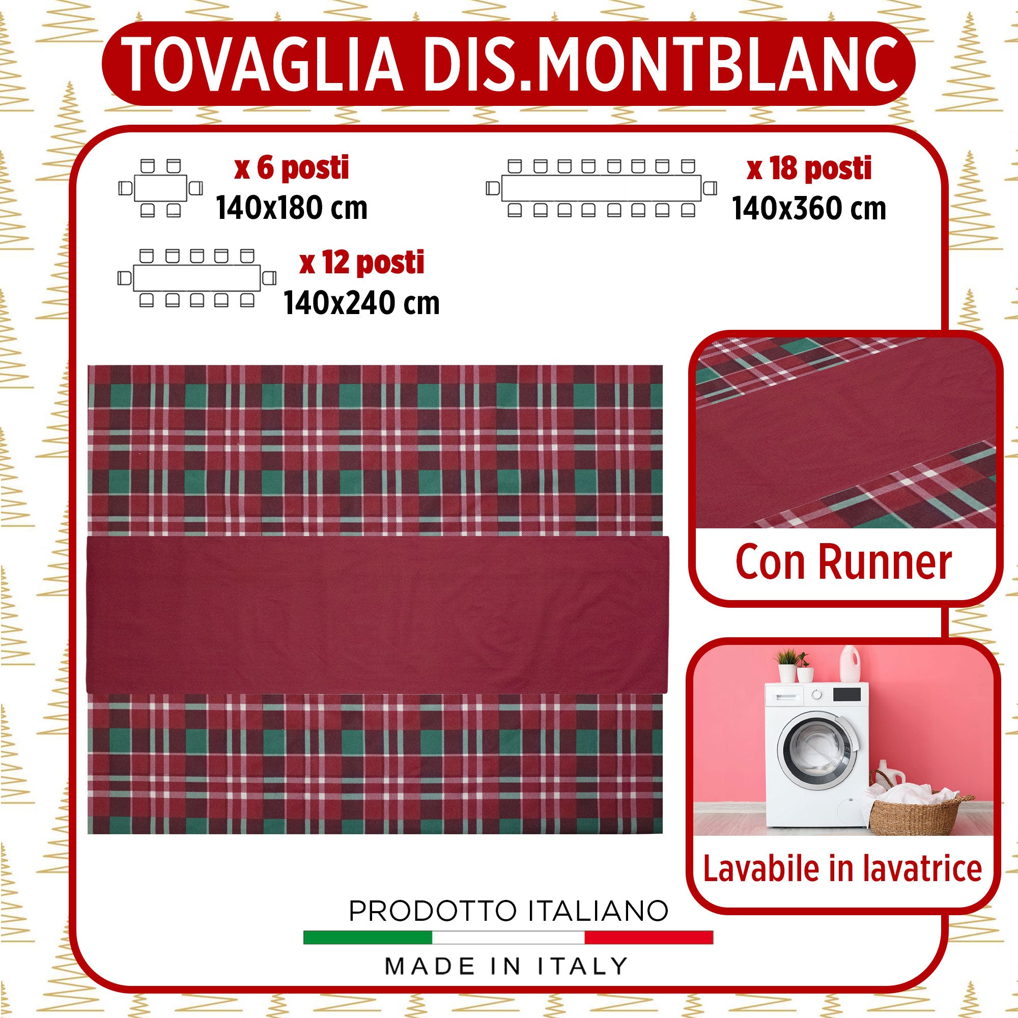Tovaglia Natalizia Tartan loneta con runner Natale varie misure 6969