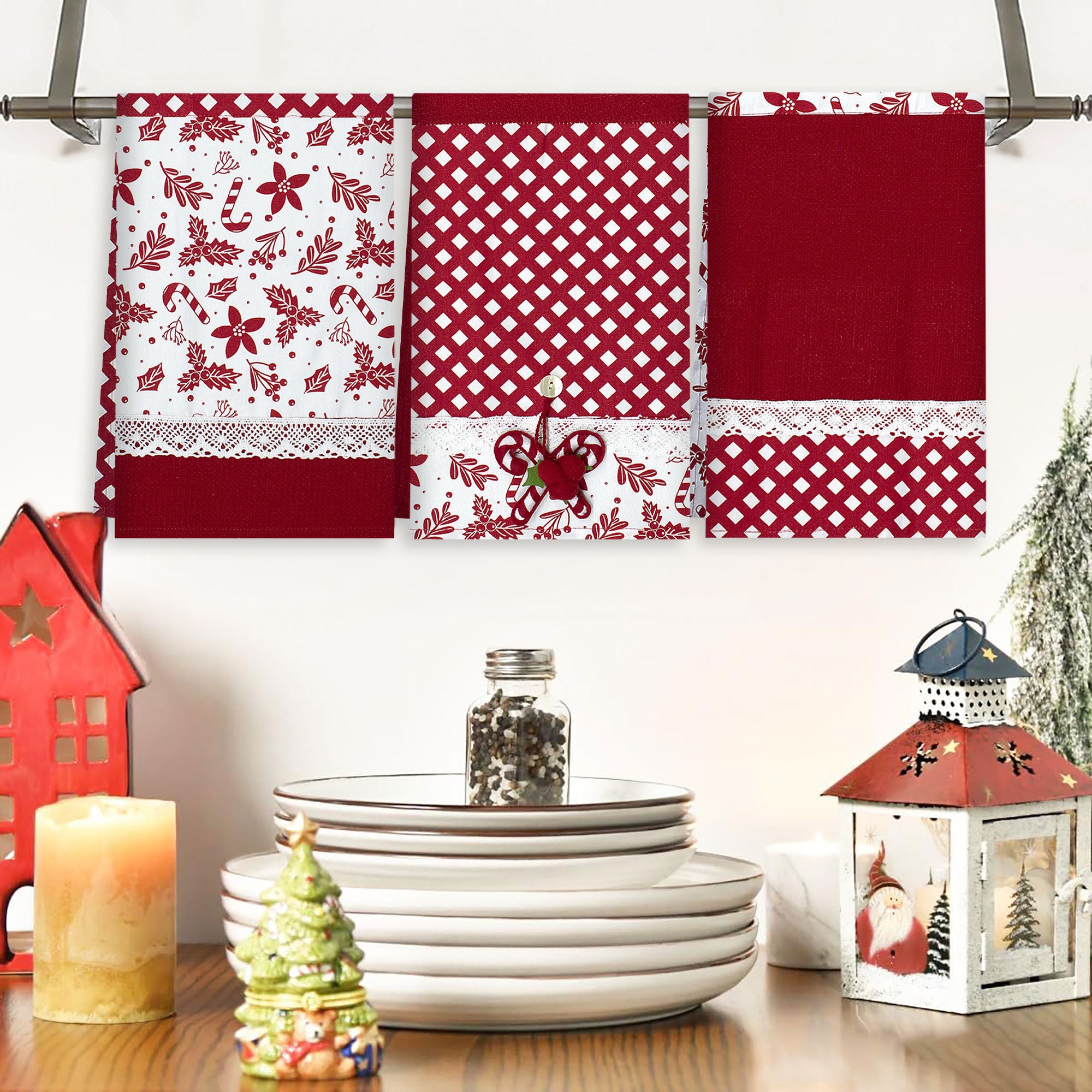 Set Strofinacci Natalizi Canovacci ricamati 3 Pezzi Decoro Natale 6972