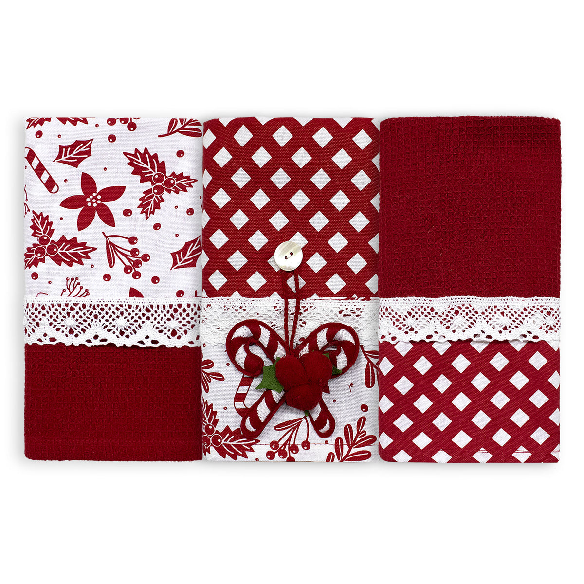 Set Weihnachtsgeschirrtücher. Bestickte Geschirrtücher 3 Weihnachtsdekoration