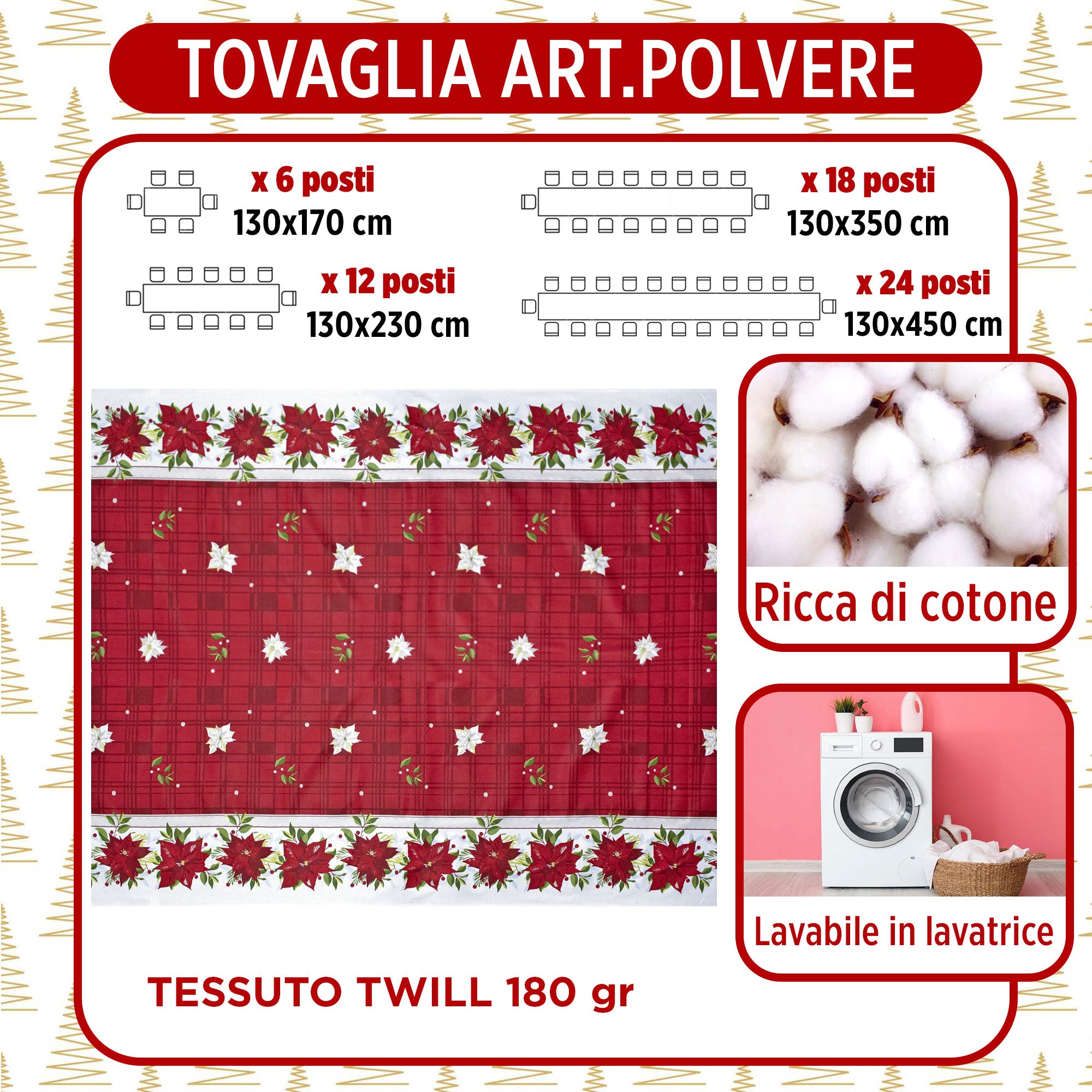 Tovaglia Natalizia rettangolare varie misure Copritavolo Twill stampato 6974