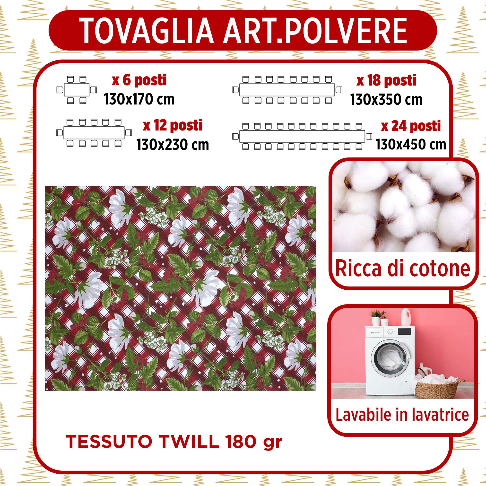 Tovaglia Natalizia rettangolare varie misure Copritavolo Twill stampato 6974