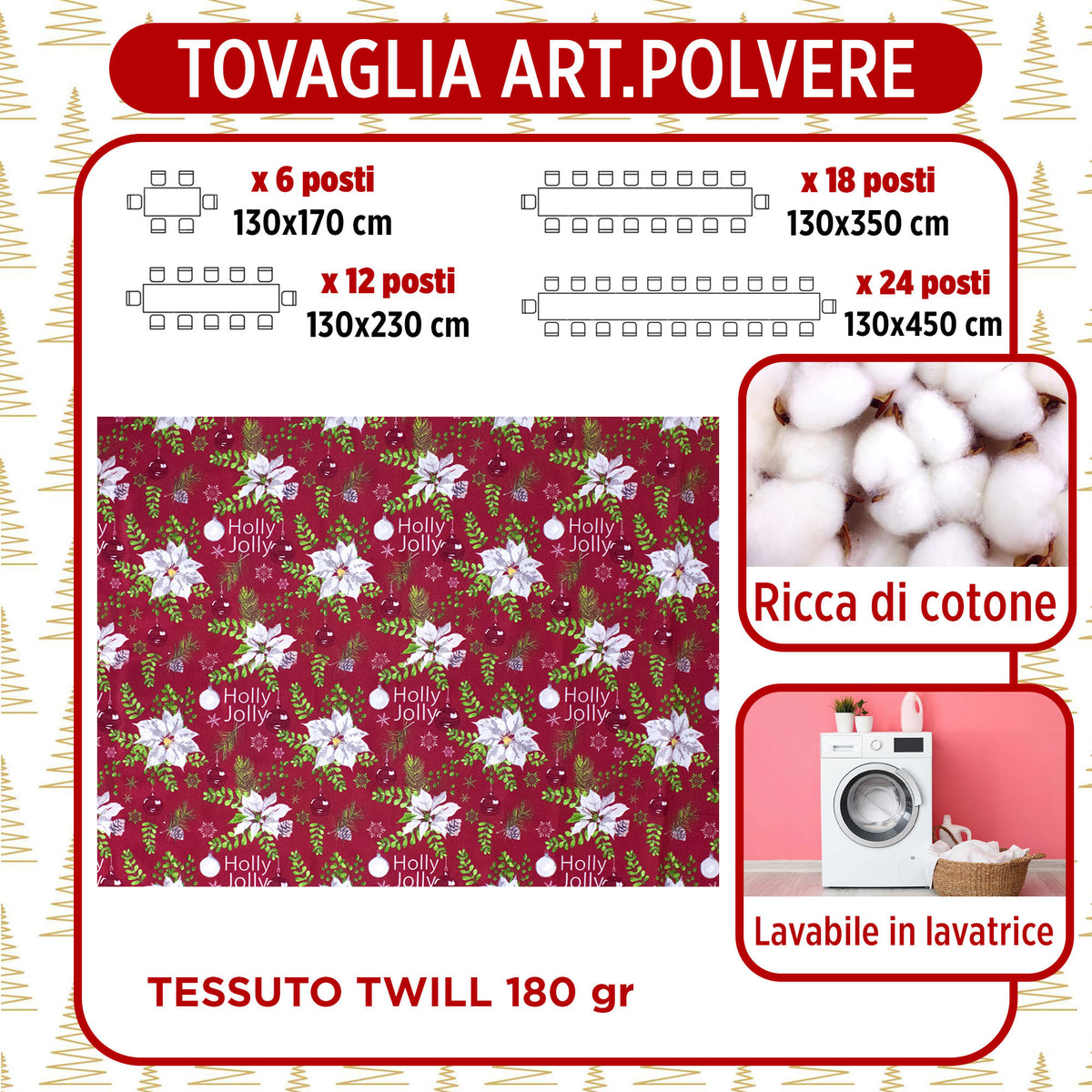 Tovaglia Natalizia rettangolare varie misure Copritavolo Twill stampato 6974