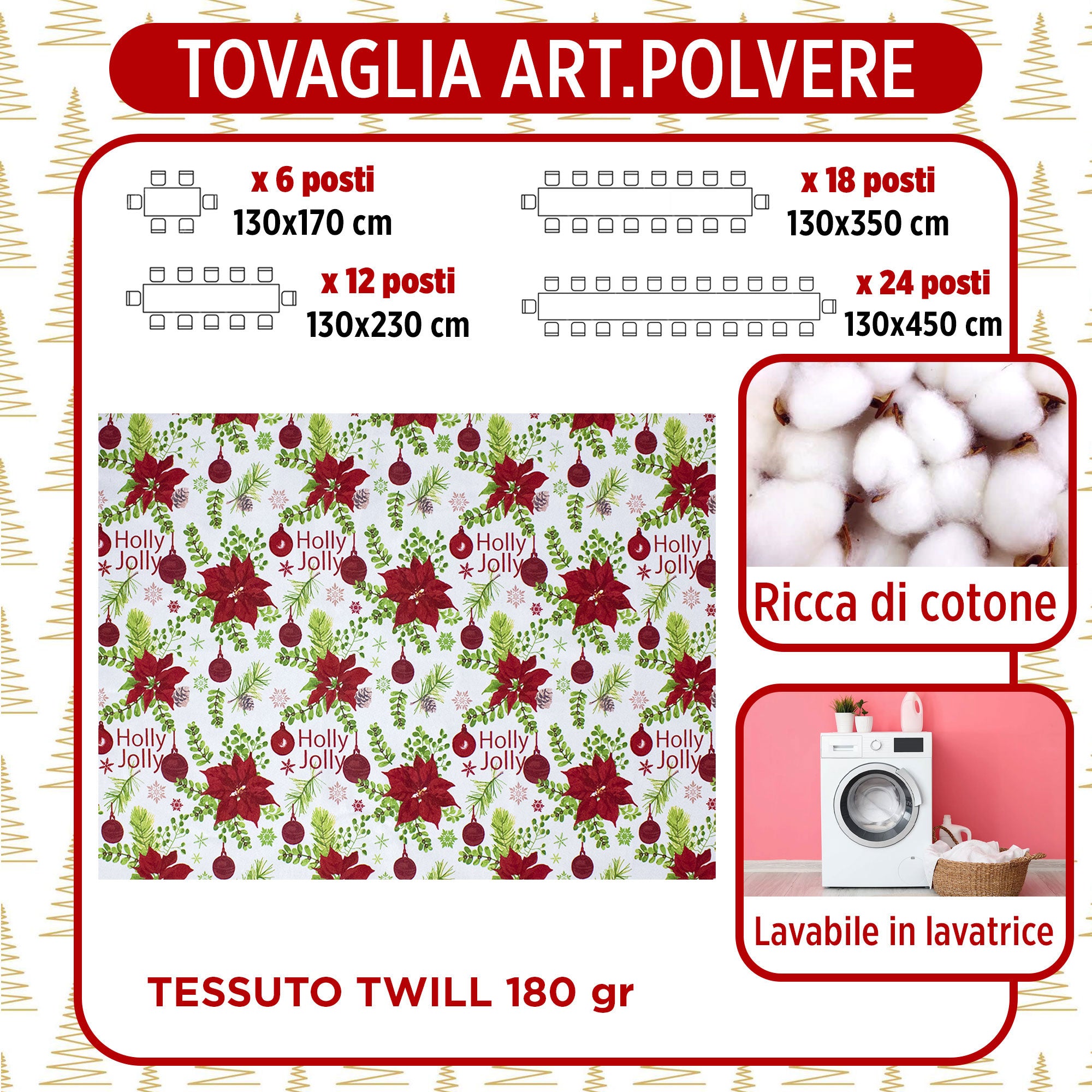 Tovaglia Natalizia rettangolare varie misure Copritavolo Twill stampato 6974