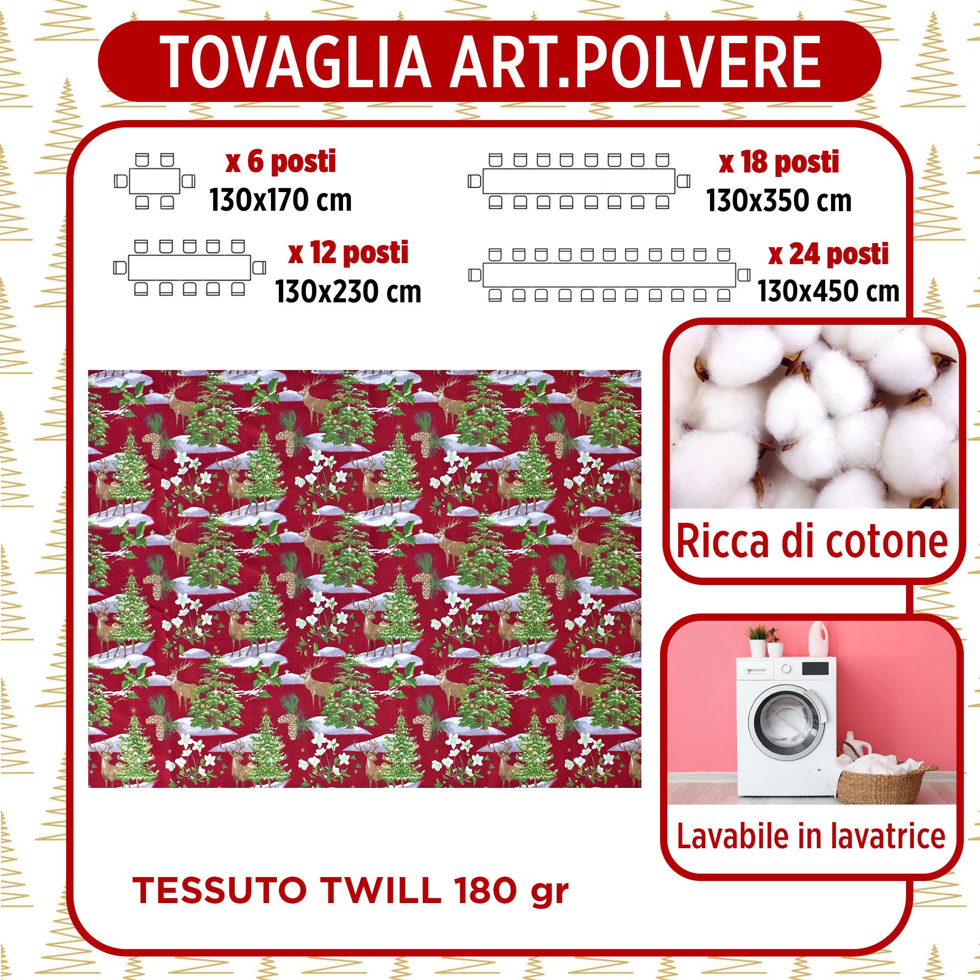 Tovaglia Natalizia rettangolare varie misure Copritavolo Twill stampato 6974