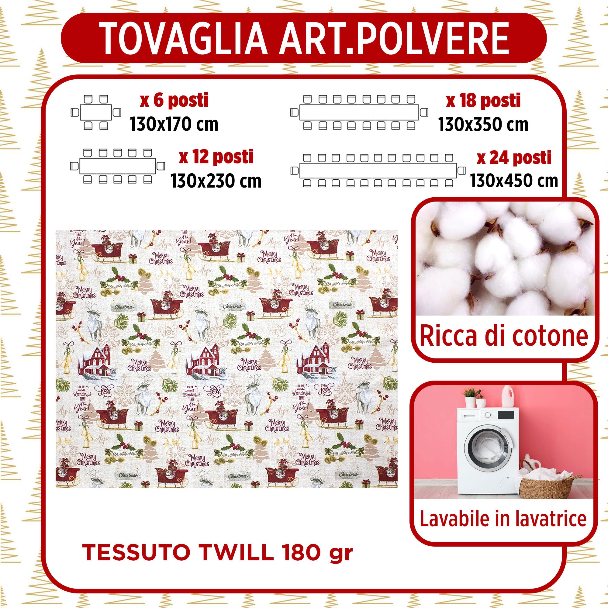 Tovaglia Natalizia rettangolare varie misure Copritavolo Twill stampato 6974