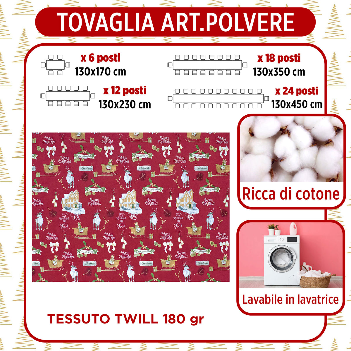 Tovaglia Natalizia rettangolare varie misure Copritavolo Twill stampato 6974