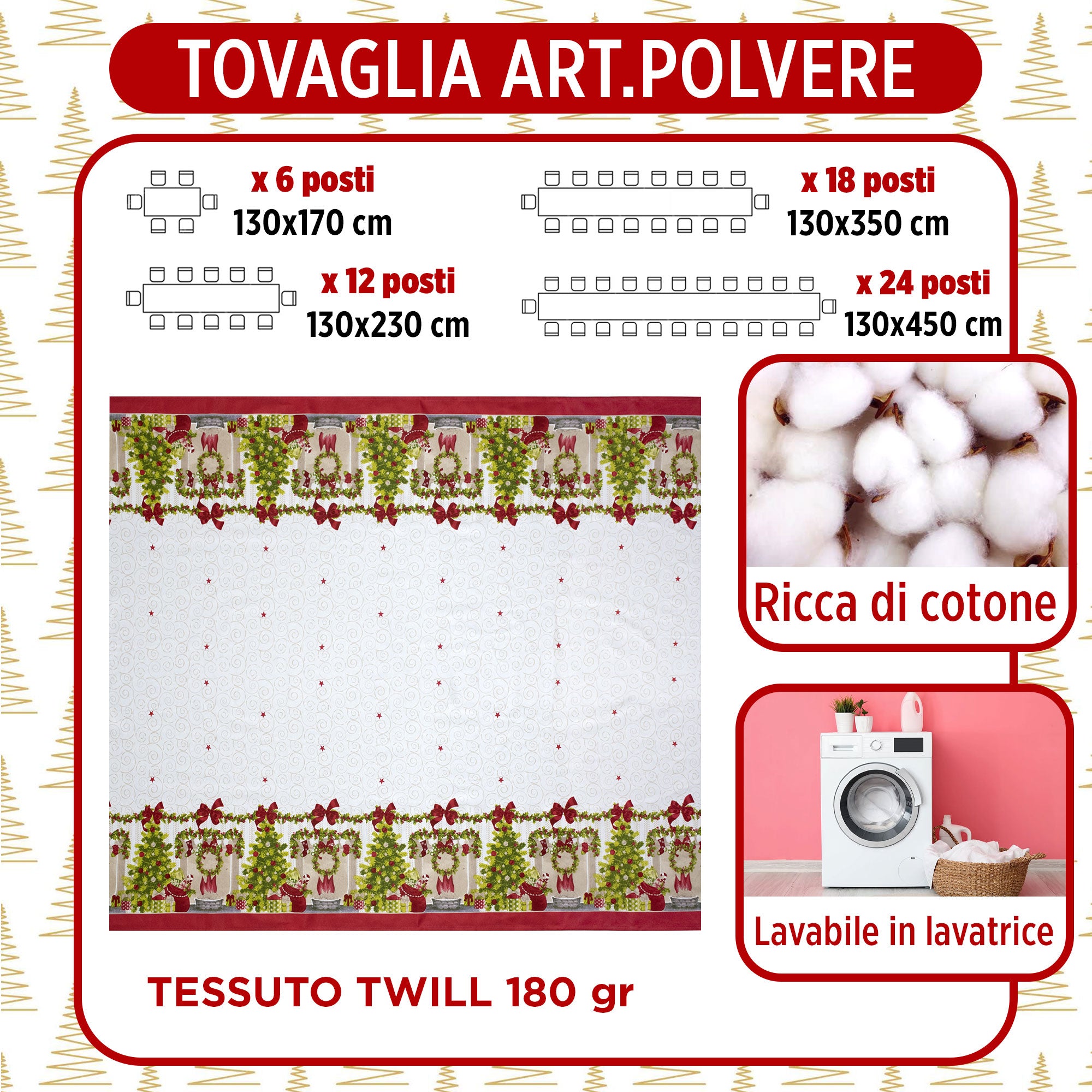 Tovaglia Natalizia rettangolare varie misure Copritavolo Twill stampato 6974