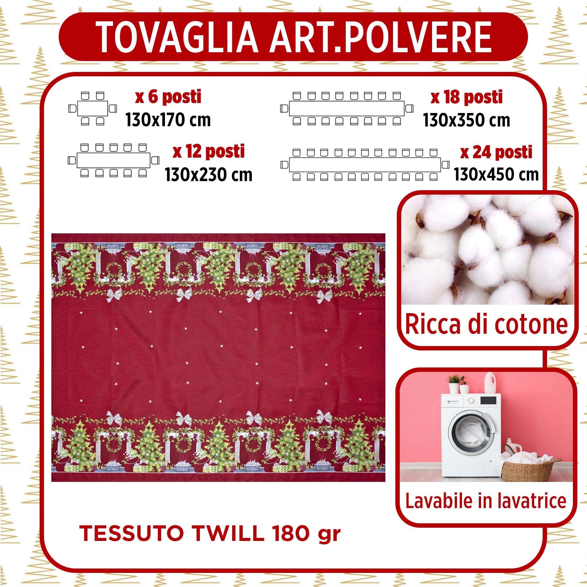 Tovaglia Natalizia rettangolare varie misure Copritavolo Twill stampato 6974