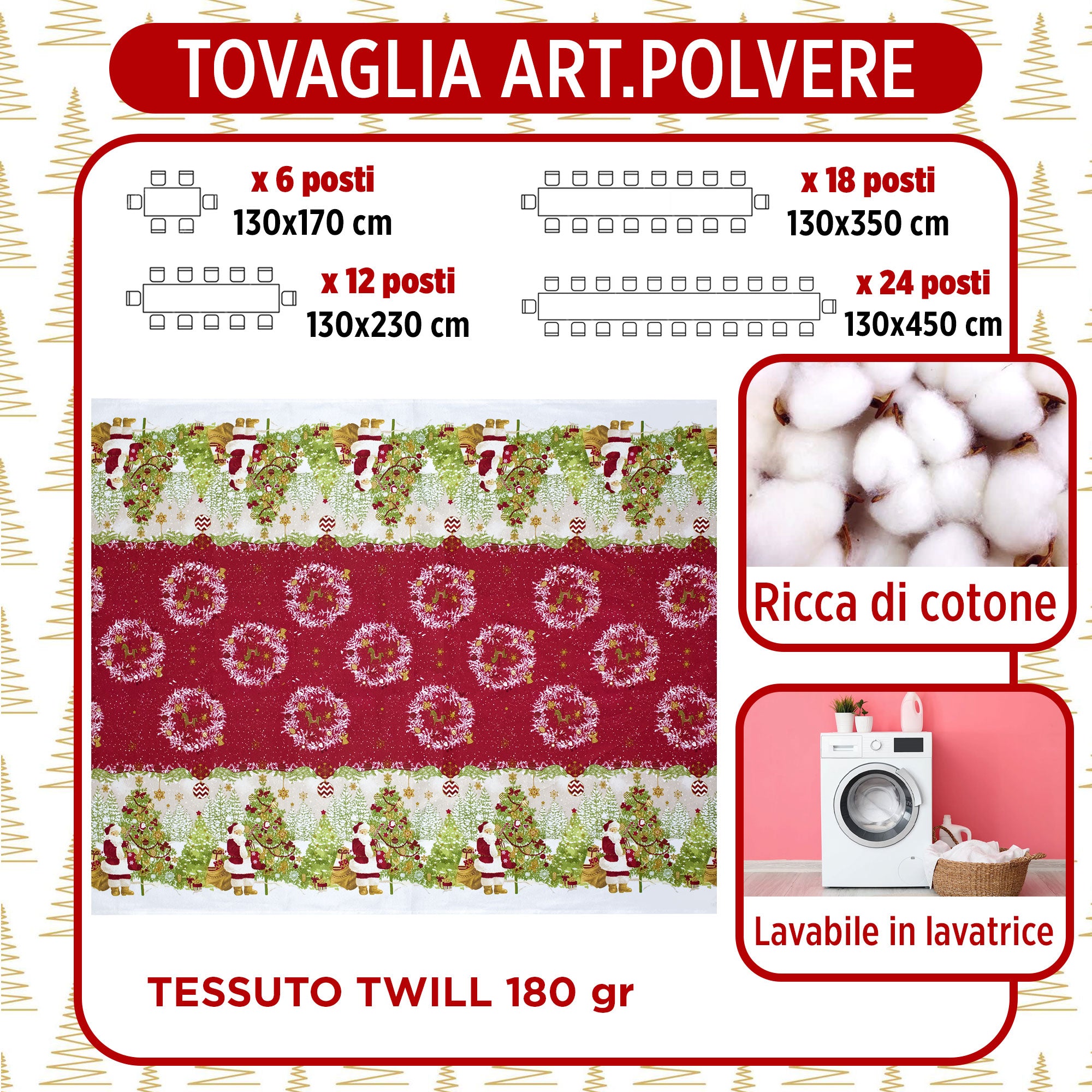 Tovaglia Natalizia rettangolare varie misure Copritavolo Twill stampato 6974