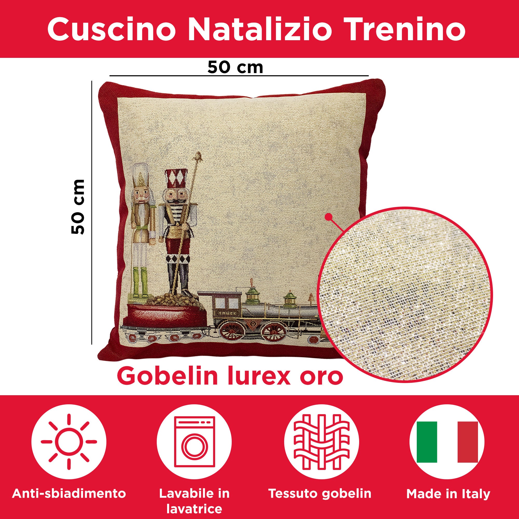 Cuscino arredo natalizio in gobelin addobbi decori Natale Trenino 6986