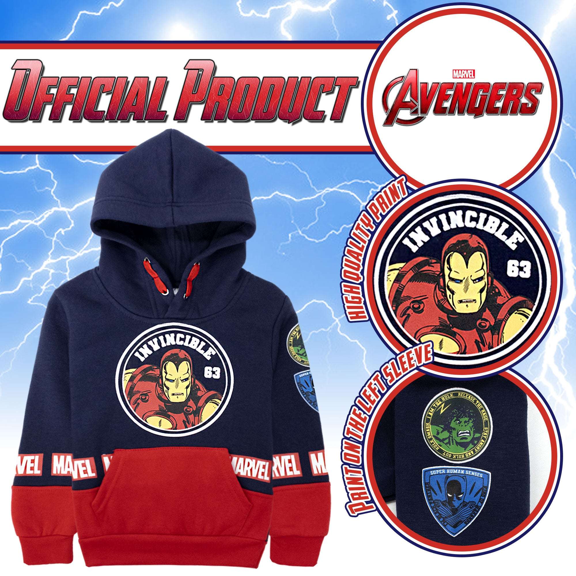 Felpa Marvel Avengers per bambino con cappuccio a maniche lunghe bimbo 6999