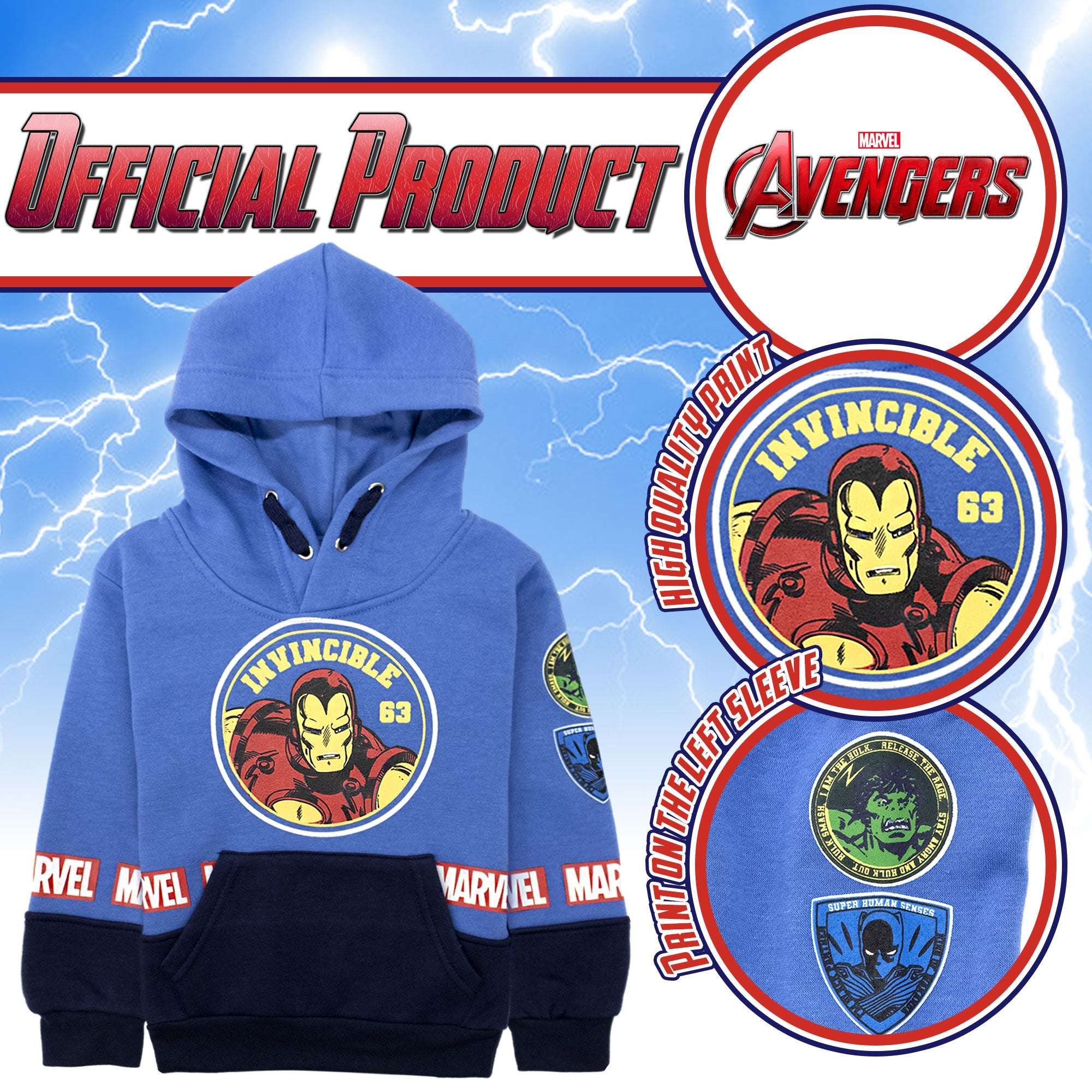 Felpa Marvel Avengers per bambino con cappuccio a maniche lunghe bimbo 6999