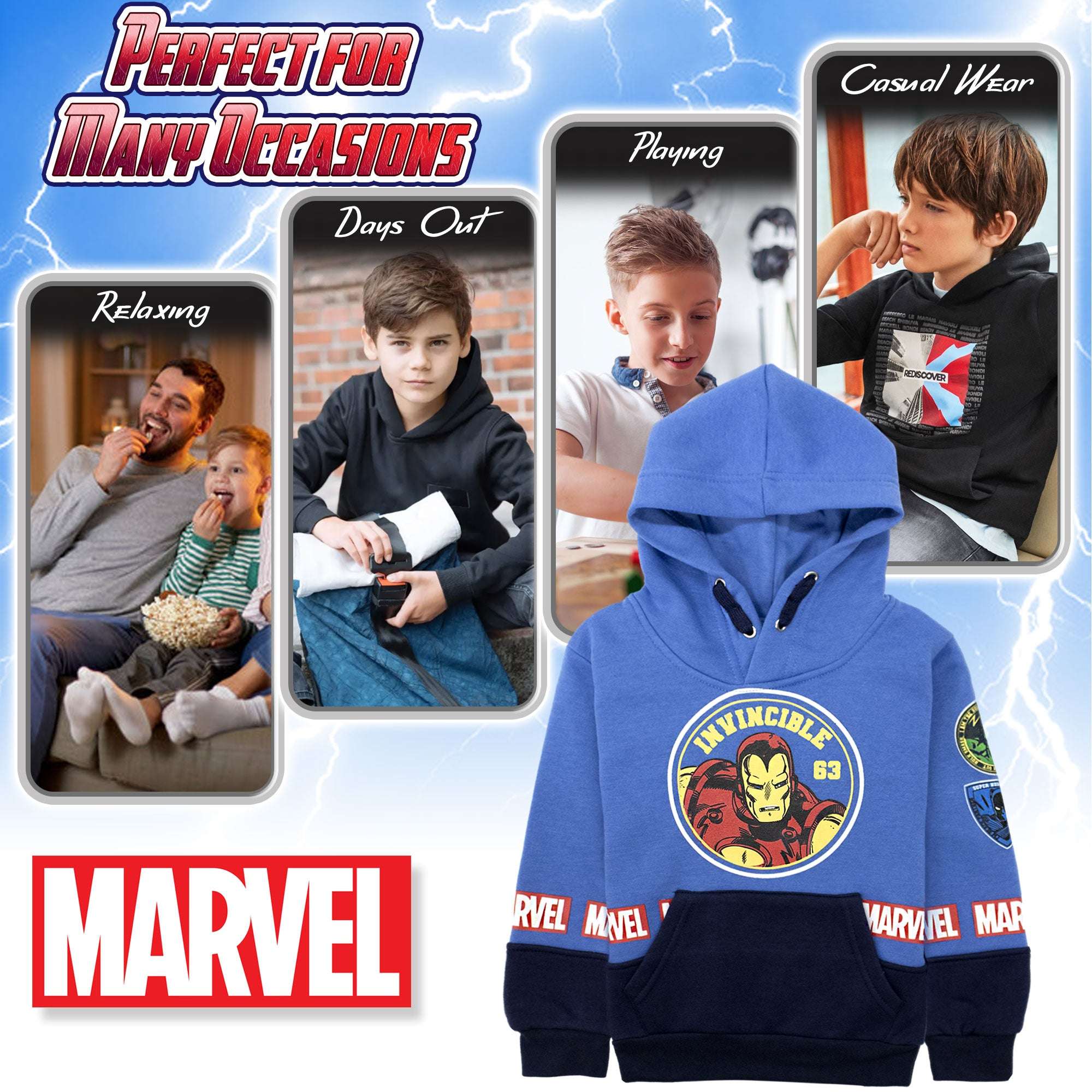 Felpa Marvel Avengers per bambino con cappuccio a maniche lunghe bimbo 6999