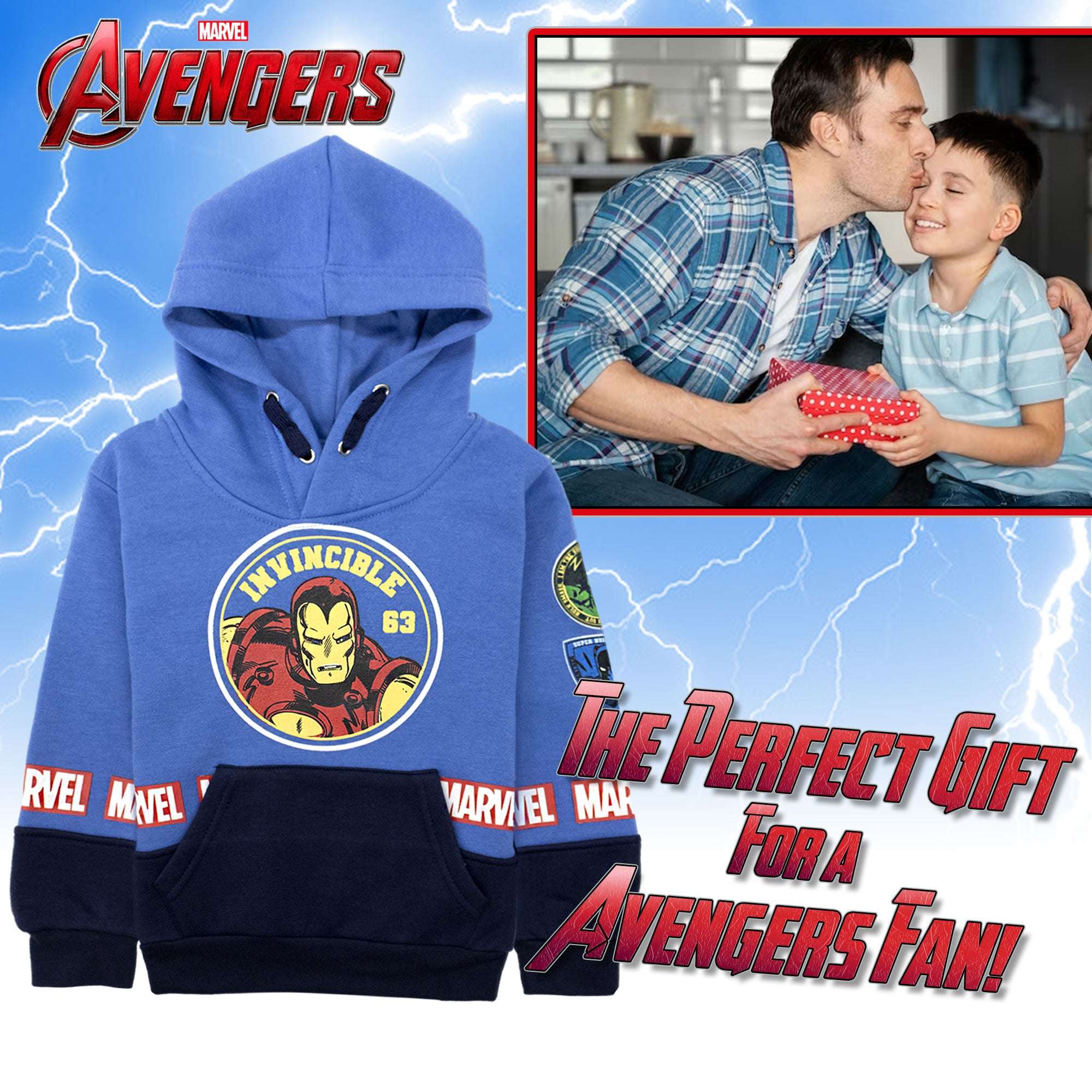 Felpa Marvel Avengers per bambino con cappuccio a maniche lunghe bimbo 6999