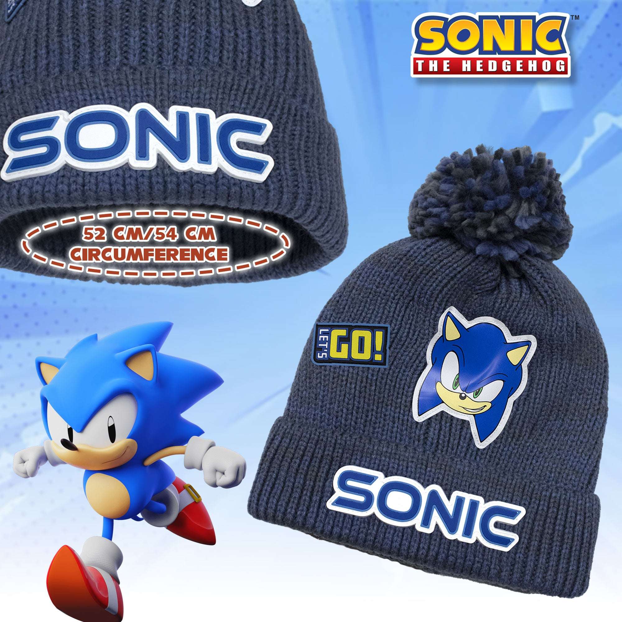 Bioworld Berretto Ufficiale Sonic The Hedgehog, Cotone, Blu Regolabile, Taglia Unica Adulto