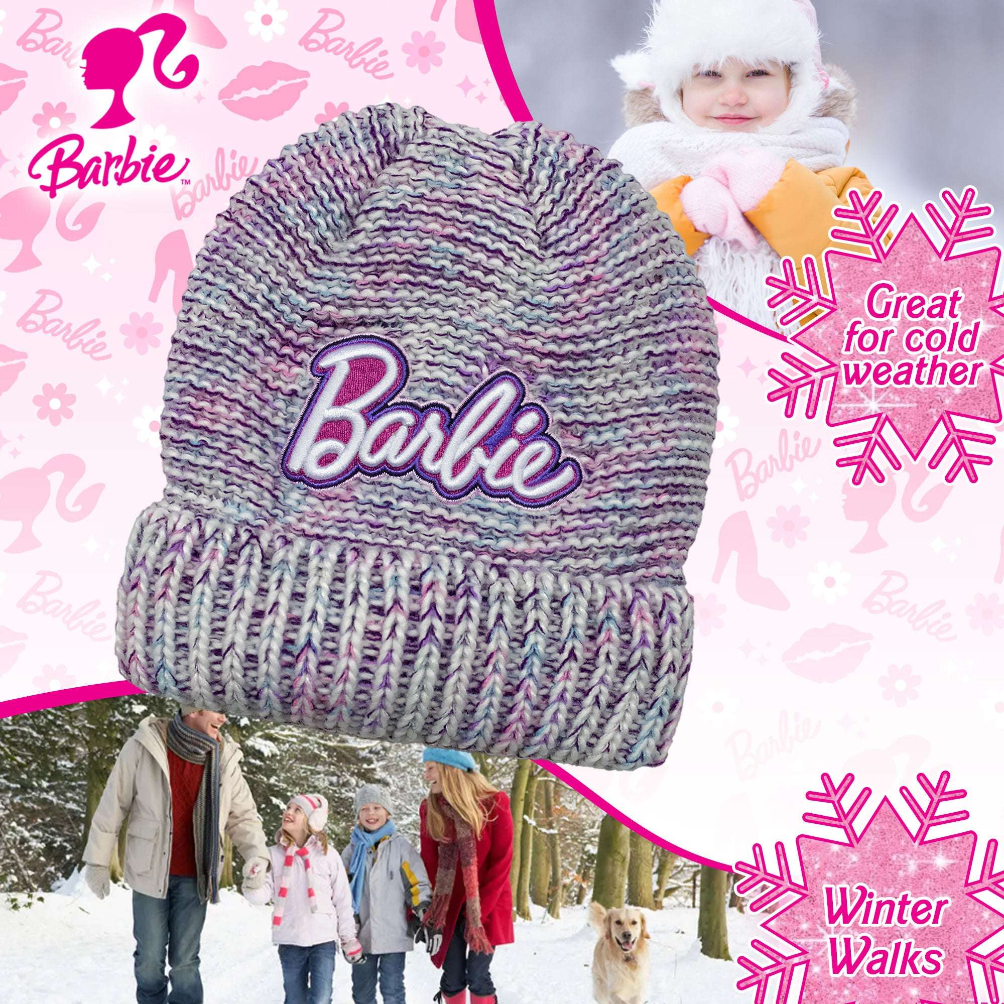 Barbie Berretto invernale da donna, berretto invernale da donna, con guanti, berretto caldo, lavorato a maglia, colore: rosa, Cappello e guanti neri, Taglia unica Barbie Berretto invernale da donna, berretto invernale da donna, con guanti, berretto caldo, lavorato a maglia, colore: rosa, Cappello e guanti neri, Taglia unica