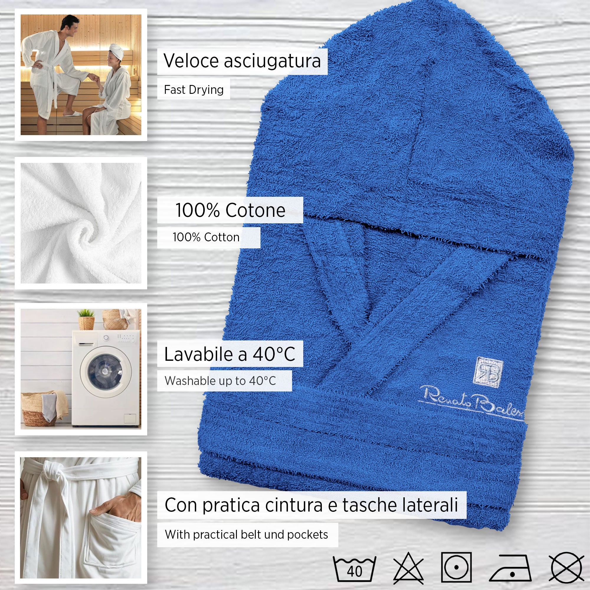 Accappatoio taglie forti in spugna cotone Renato Balestra unisex oversize 7016