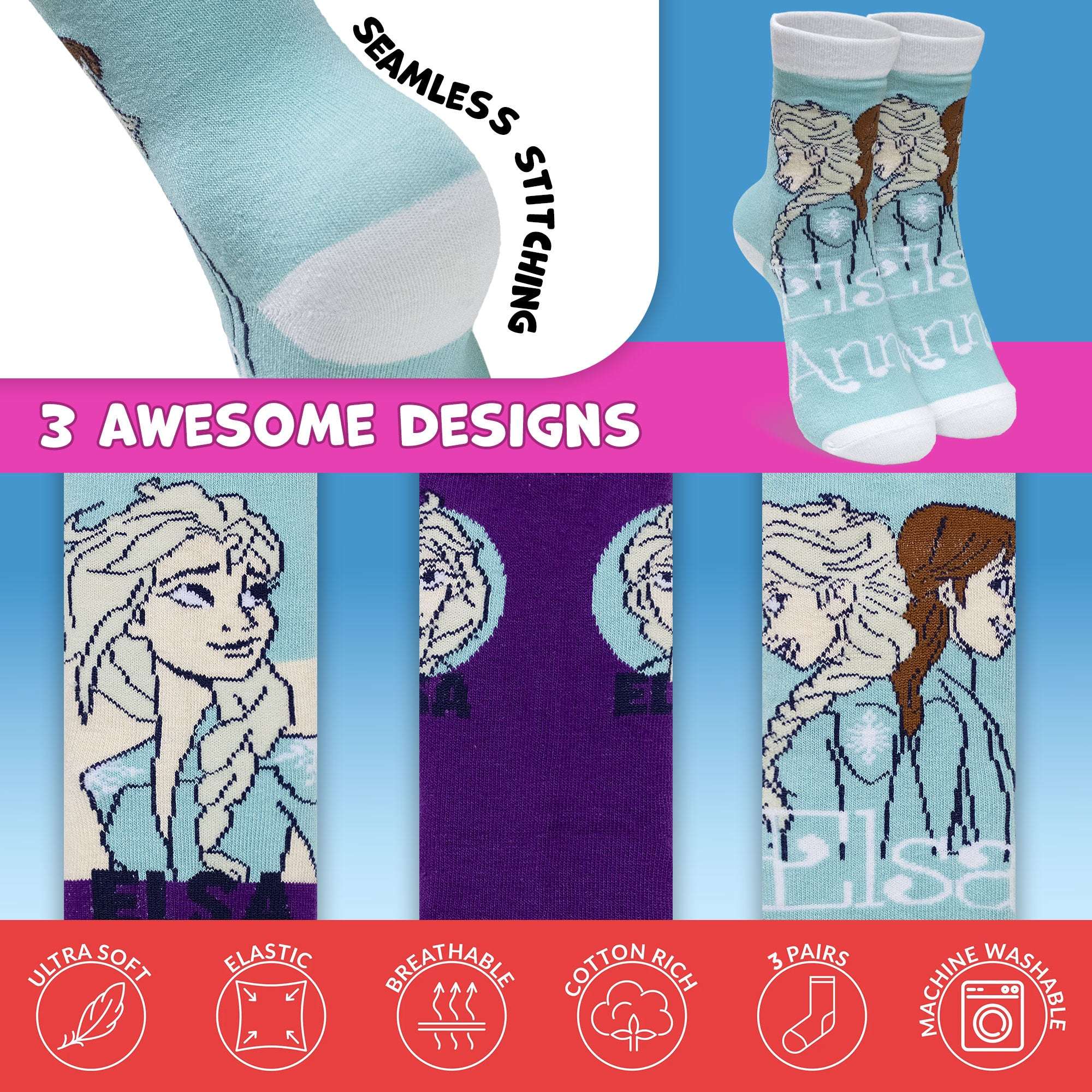 Calzini bambina Disney Frozen Elsa e Anna set 3 paia in cotone 7020