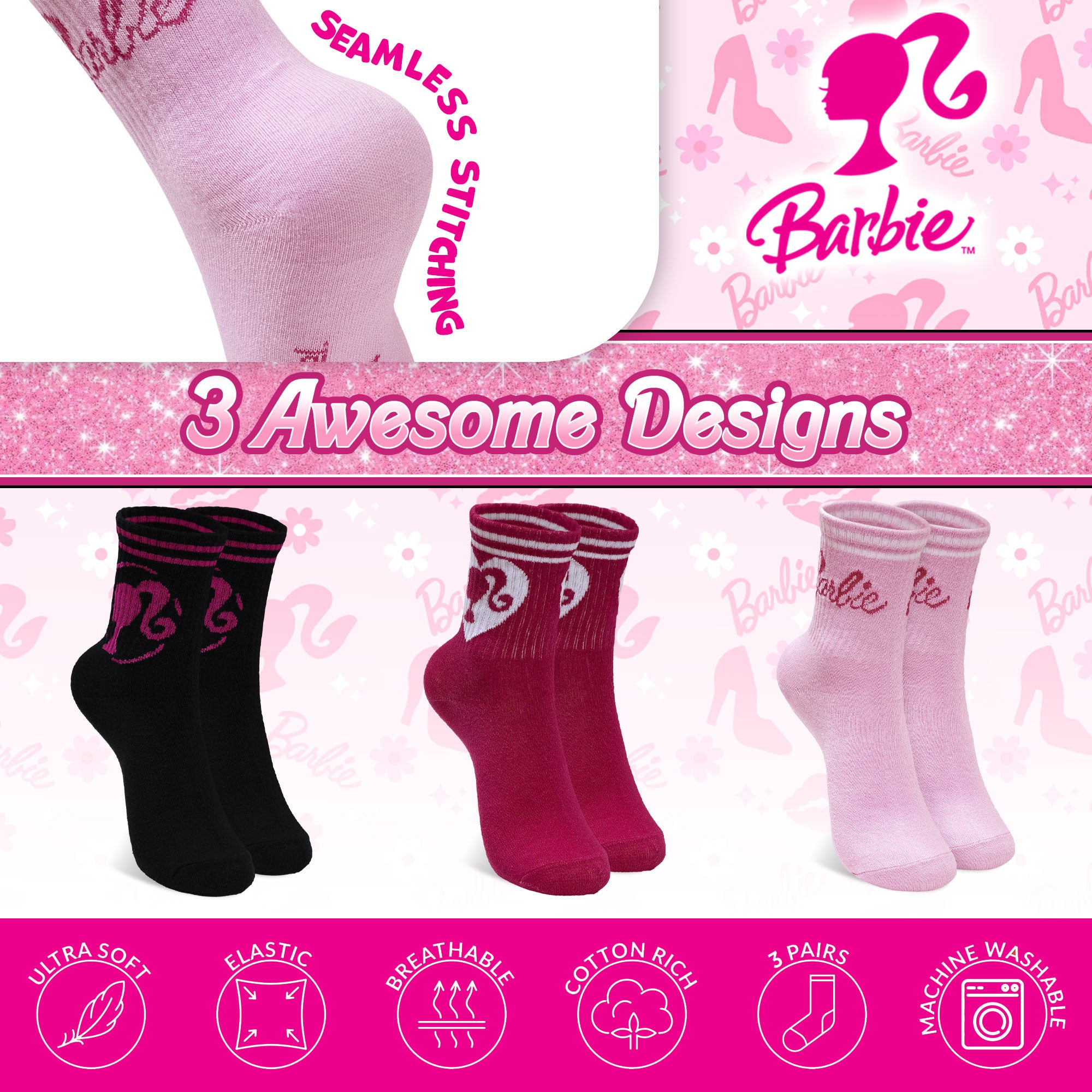 Calzini per bambina Barbie set 3 paia di calze caldo cotone 7021