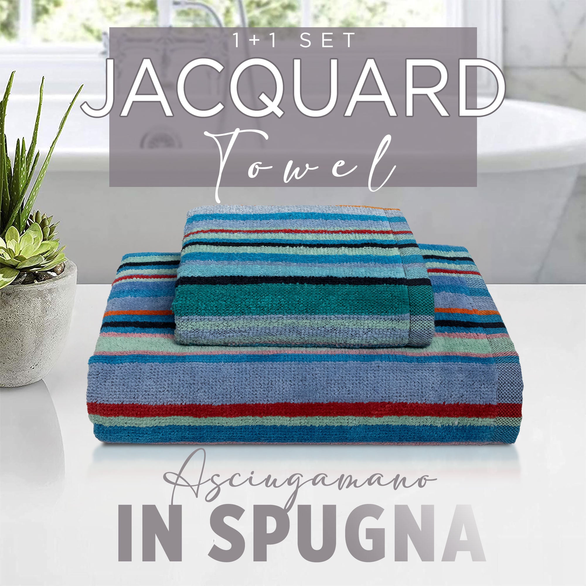 Asciugamani bagno Set 1+1 in spugna cinigliata e velluto Viso e Ospite 7033