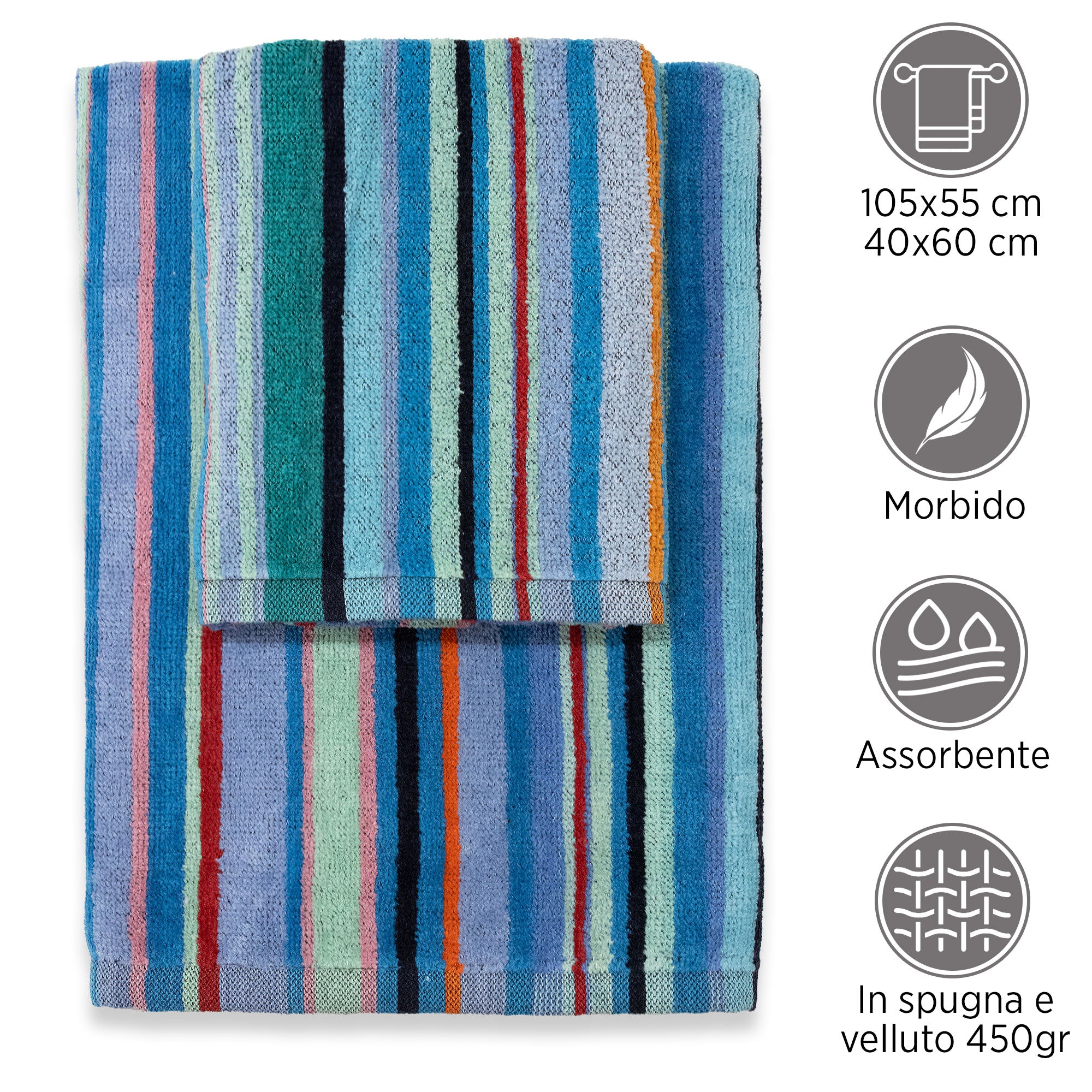 Asciugamani bagno Set 1+1 in spugna cinigliata e velluto Viso e Ospite 7033