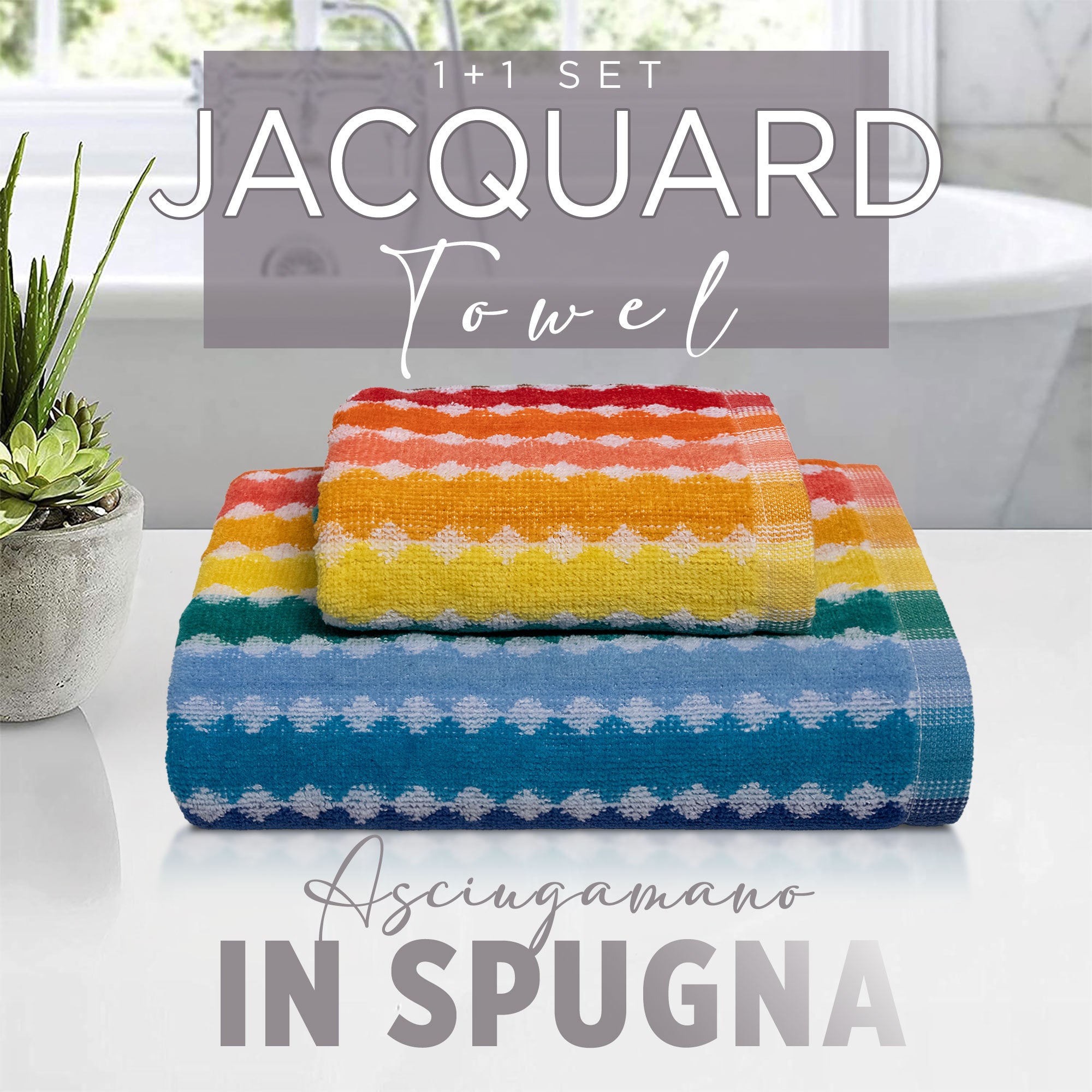 Asciugamani bagno Set 1+1 in spugna cinigliata e velluto Viso e Ospite 7033
