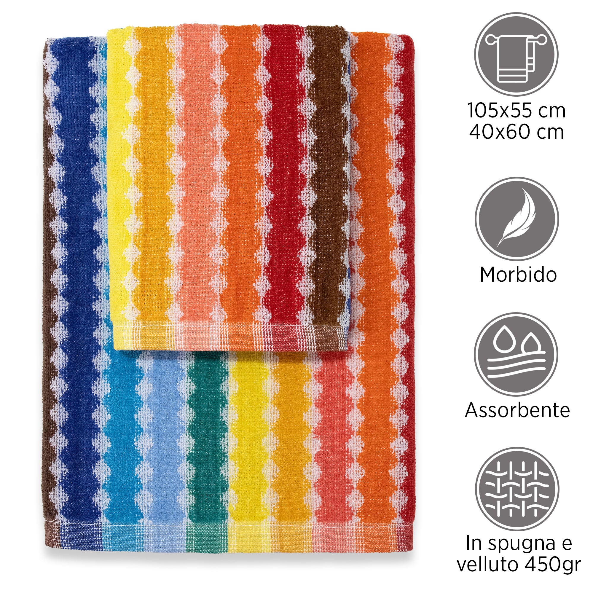 Asciugamani bagno Set 1+1 in spugna cinigliata e velluto Viso e Ospite 7033