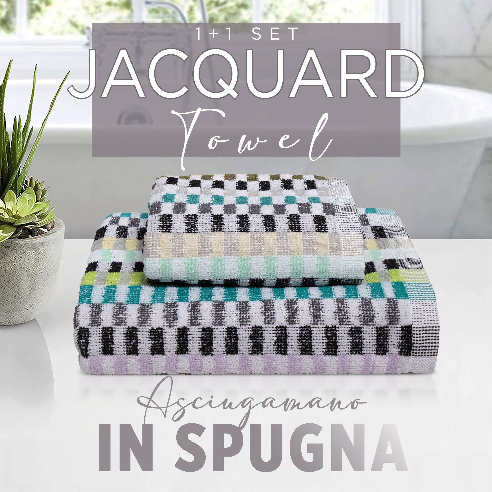 Asciugamani bagno Set 1+1 in spugna cinigliata e velluto Viso e Ospite 7033