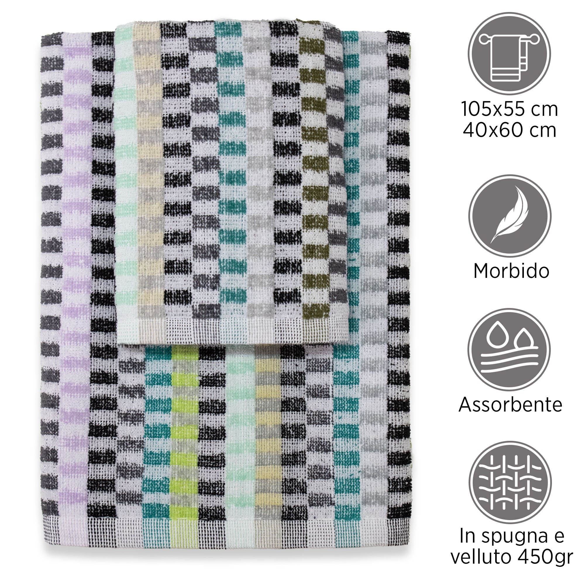 Asciugamani bagno Set 1+1 in spugna cinigliata e velluto Viso e Ospite 7033
