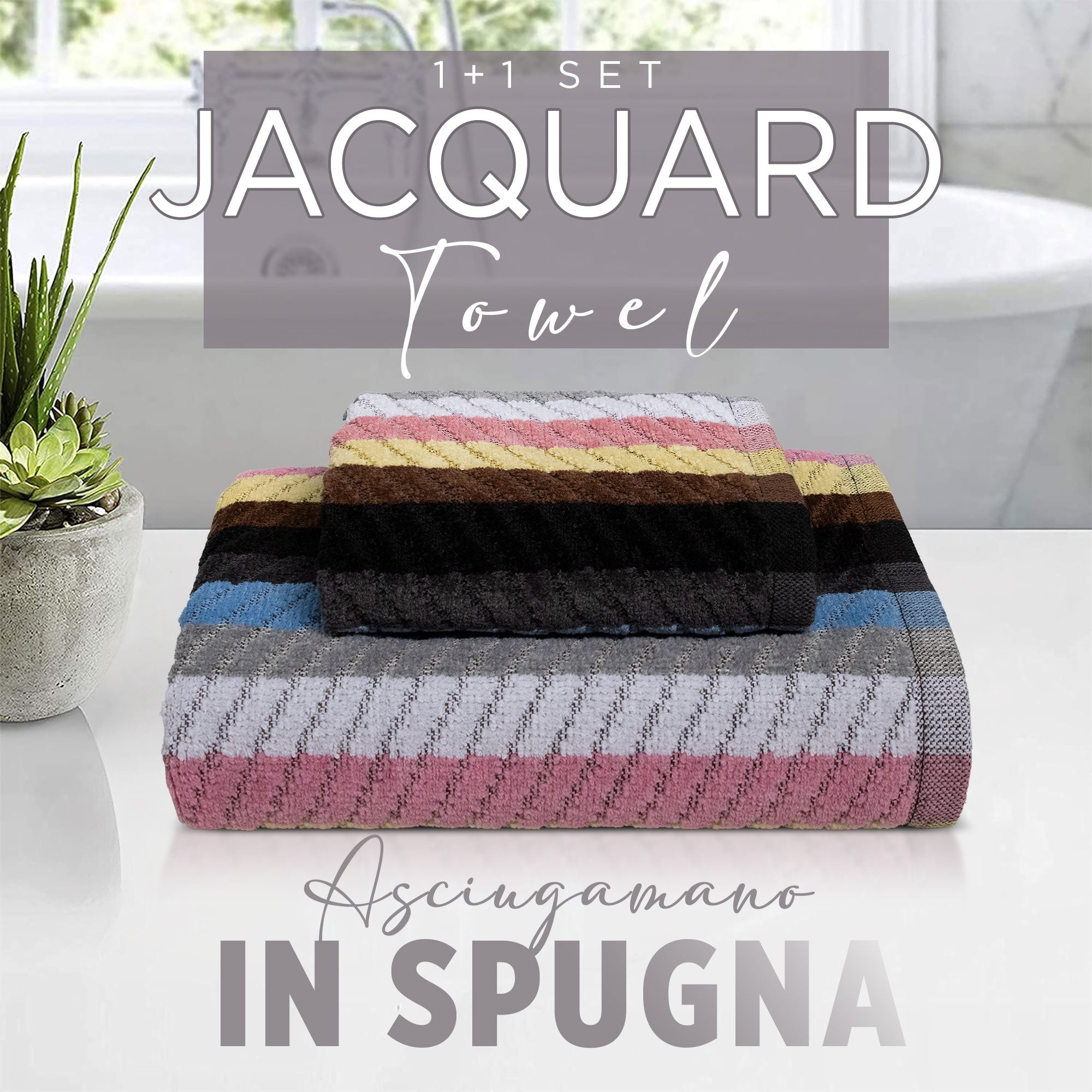 Asciugamani bagno Set 1+1 in spugna cinigliata e velluto Viso e Ospite 7033
