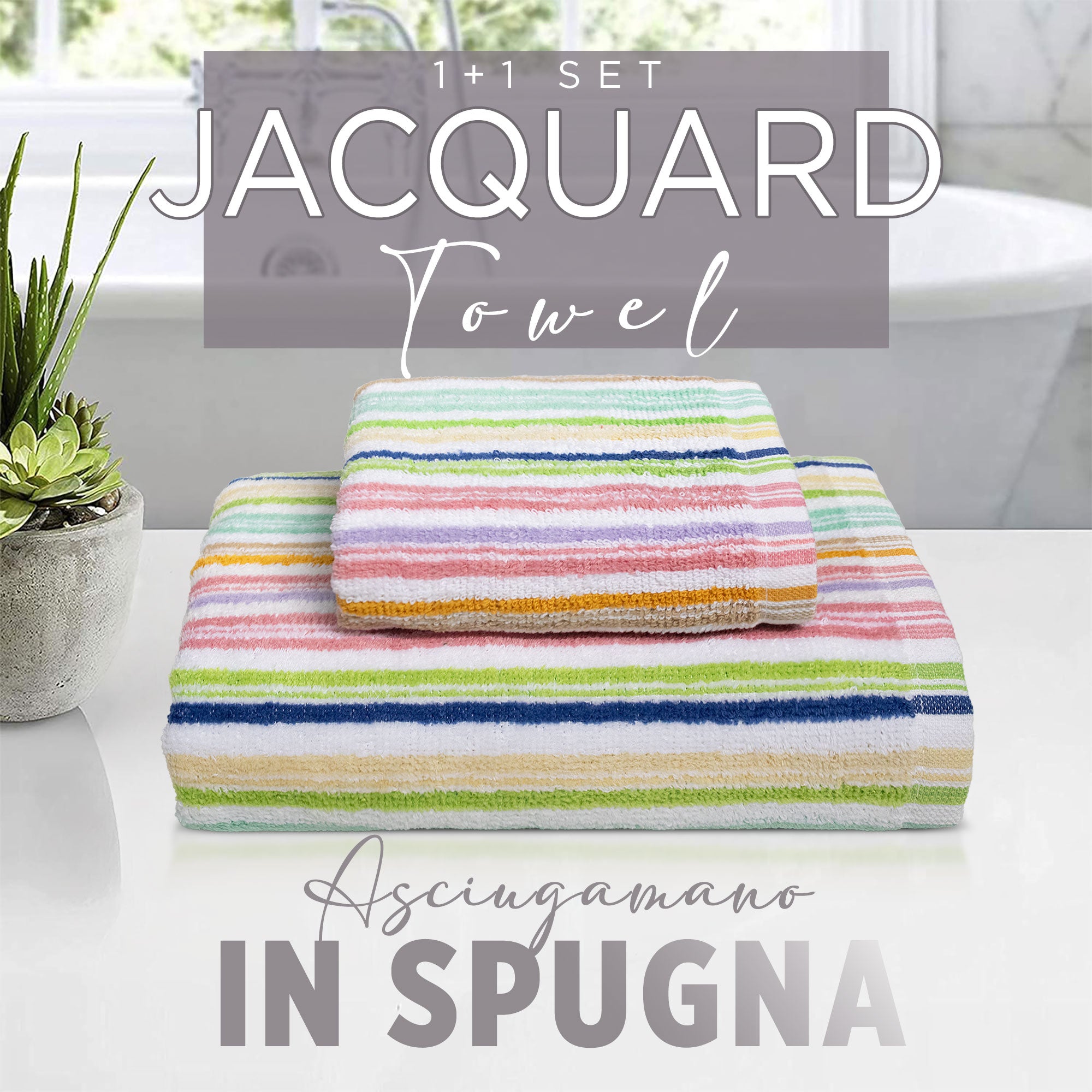 Asciugamani bagno Set 1+1 in spugna cinigliata e velluto Viso e Ospite 7033