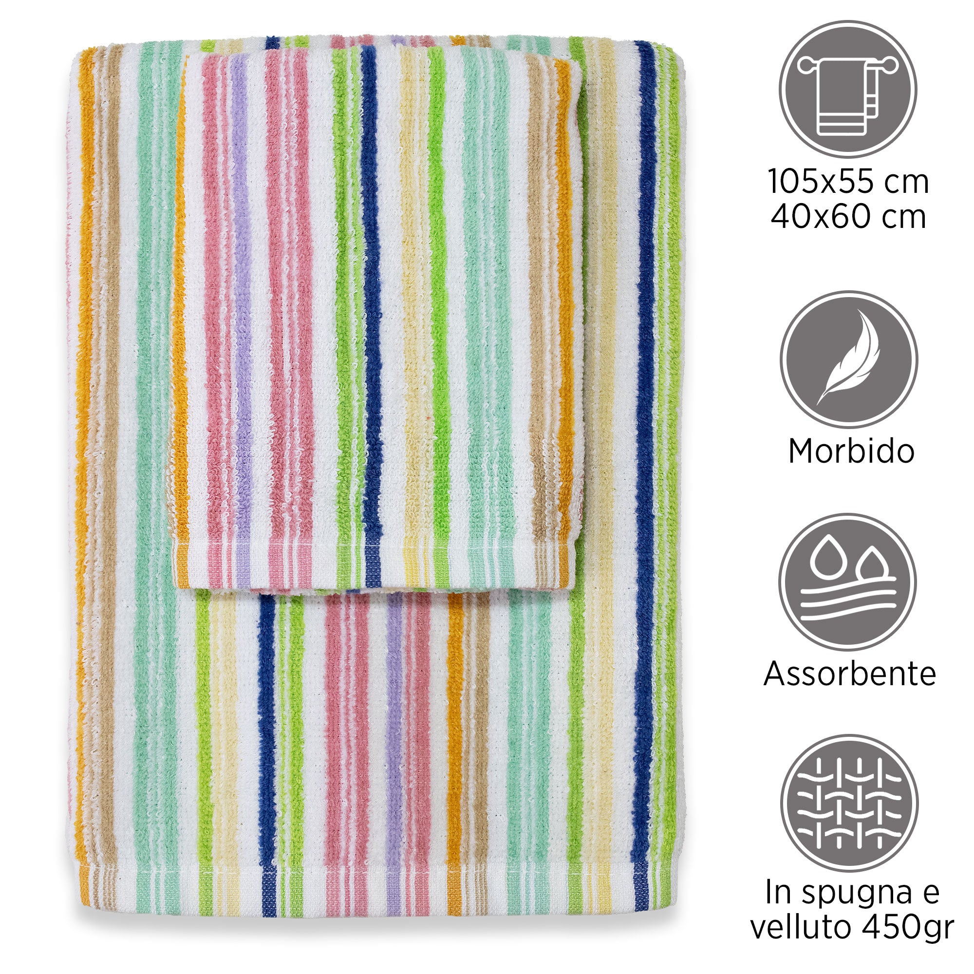 Asciugamani bagno Set 1+1 in spugna cinigliata e velluto Viso e Ospite 7033