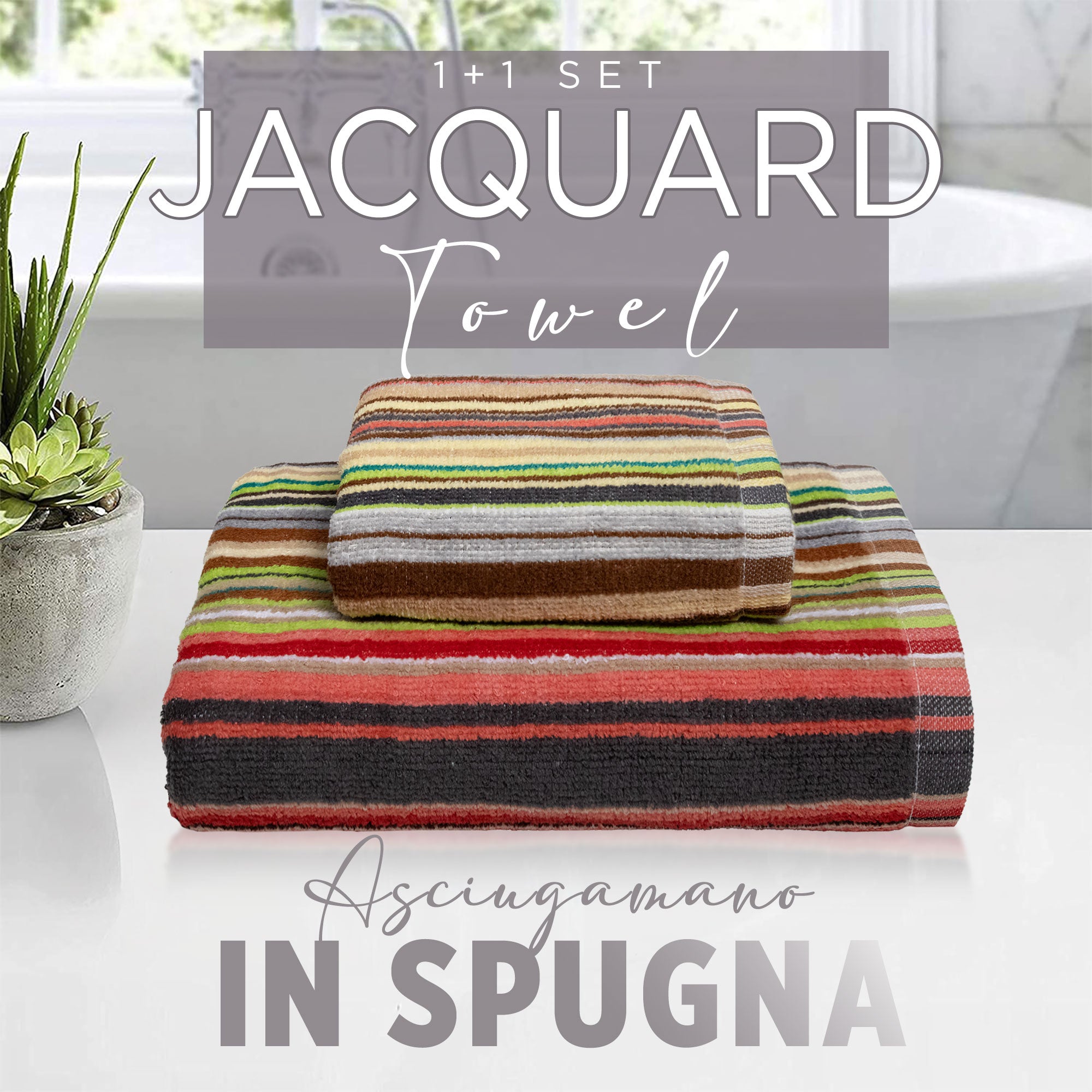 Asciugamani bagno Set 1+1 in spugna cinigliata e velluto Viso e Ospite 7033