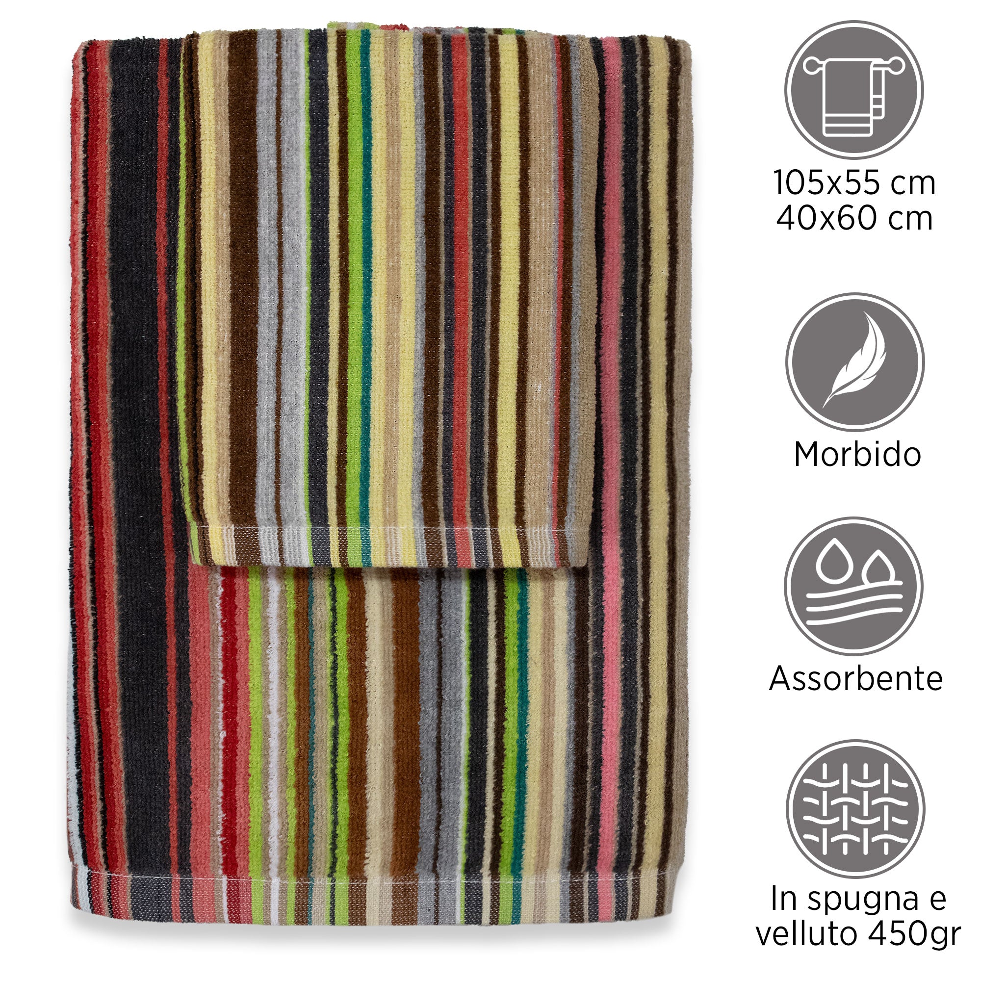 Asciugamani bagno Set 1+1 in spugna cinigliata e velluto Viso e Ospite 7033