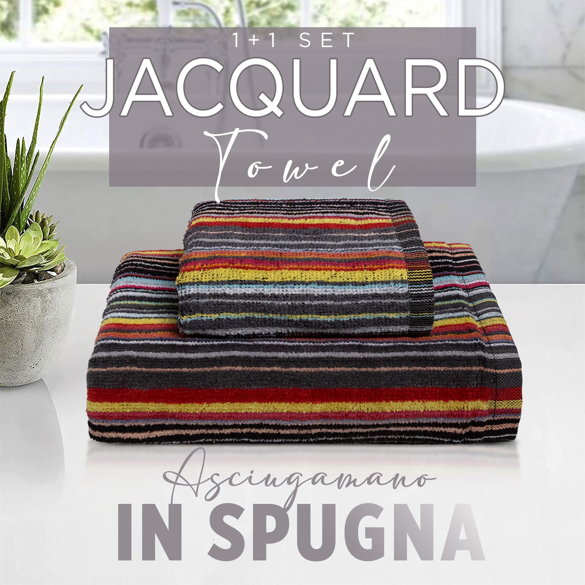 Asciugamani bagno Set 1+1 in spugna cinigliata e velluto Viso e Ospite 7033