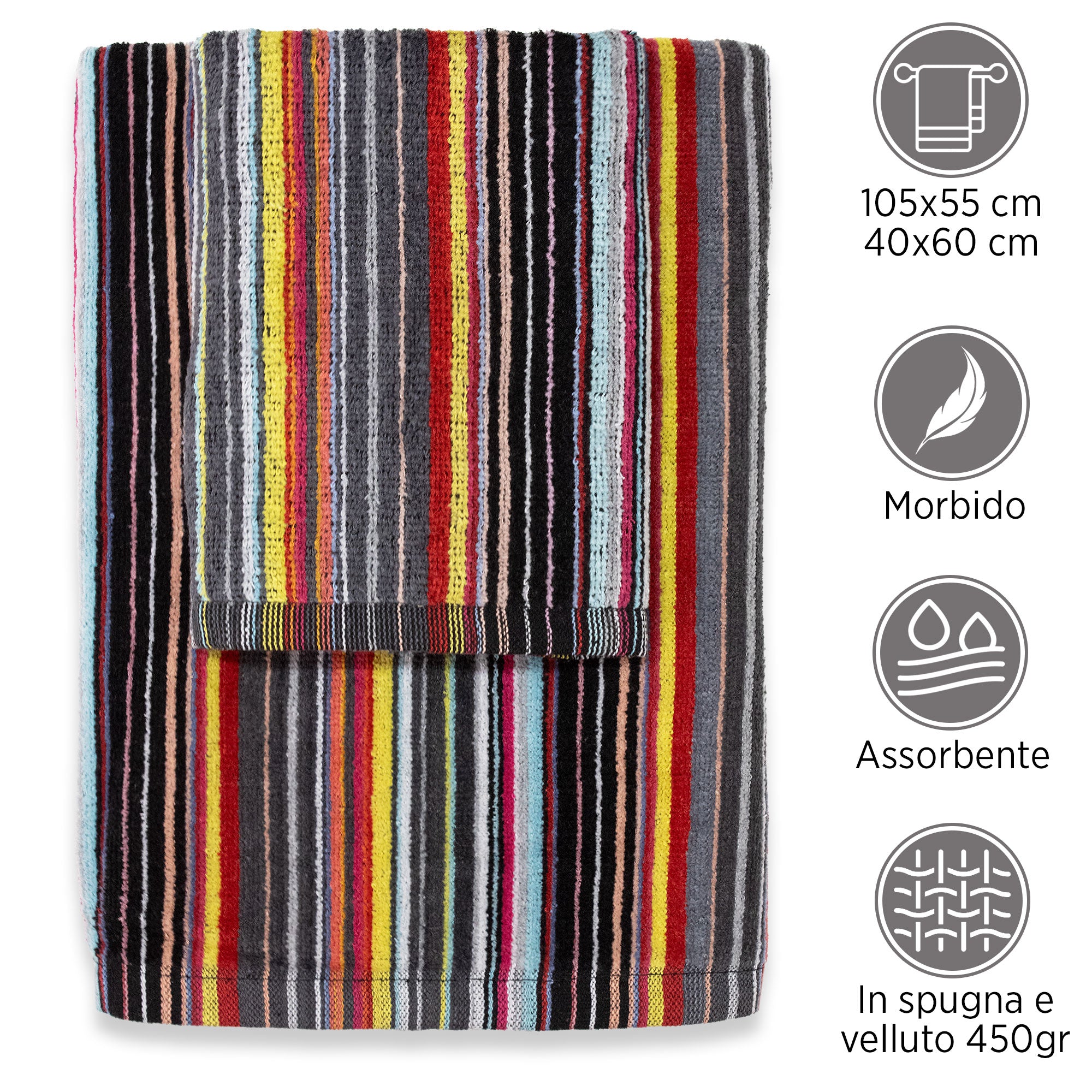 Asciugamani bagno Set 1+1 in spugna cinigliata e velluto Viso e Ospite 7033