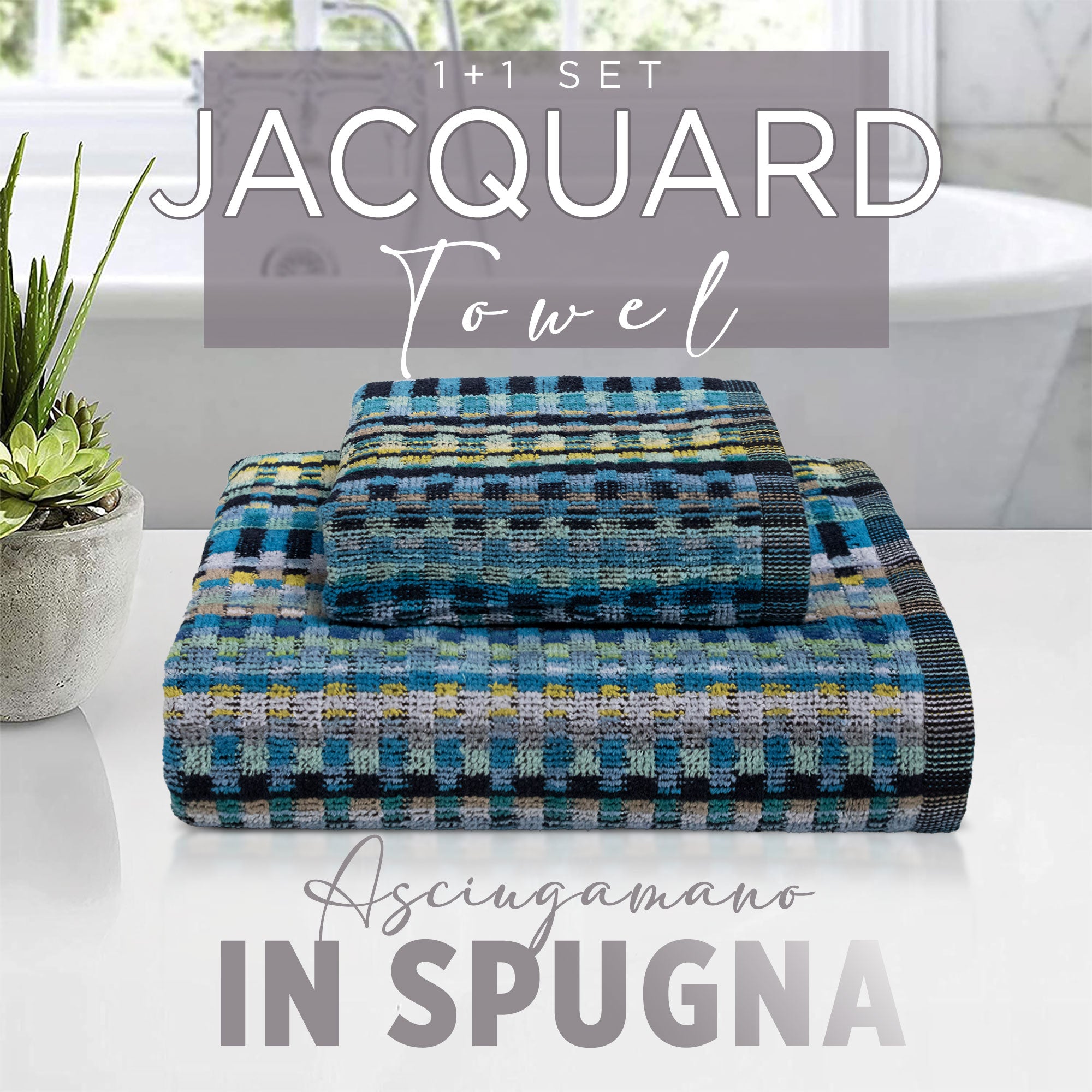 Asciugamani bagno Set 1+1 in spugna cinigliata e velluto Viso e Ospite 7033
