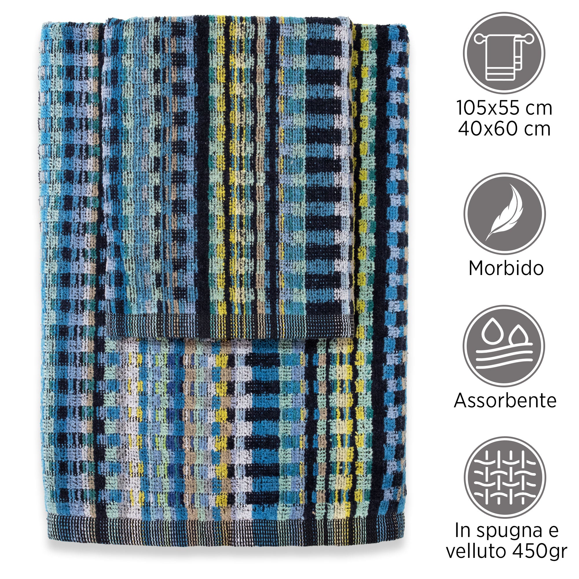 Asciugamani bagno Set 1+1 in spugna cinigliata e velluto Viso e Ospite 7033