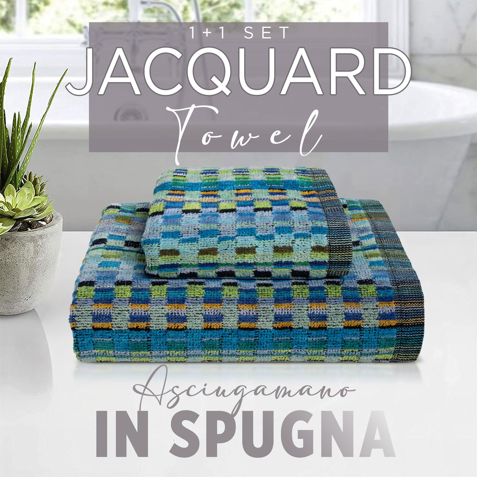 Asciugamani bagno Set 1+1 in spugna cinigliata e velluto Viso e Ospite 7033