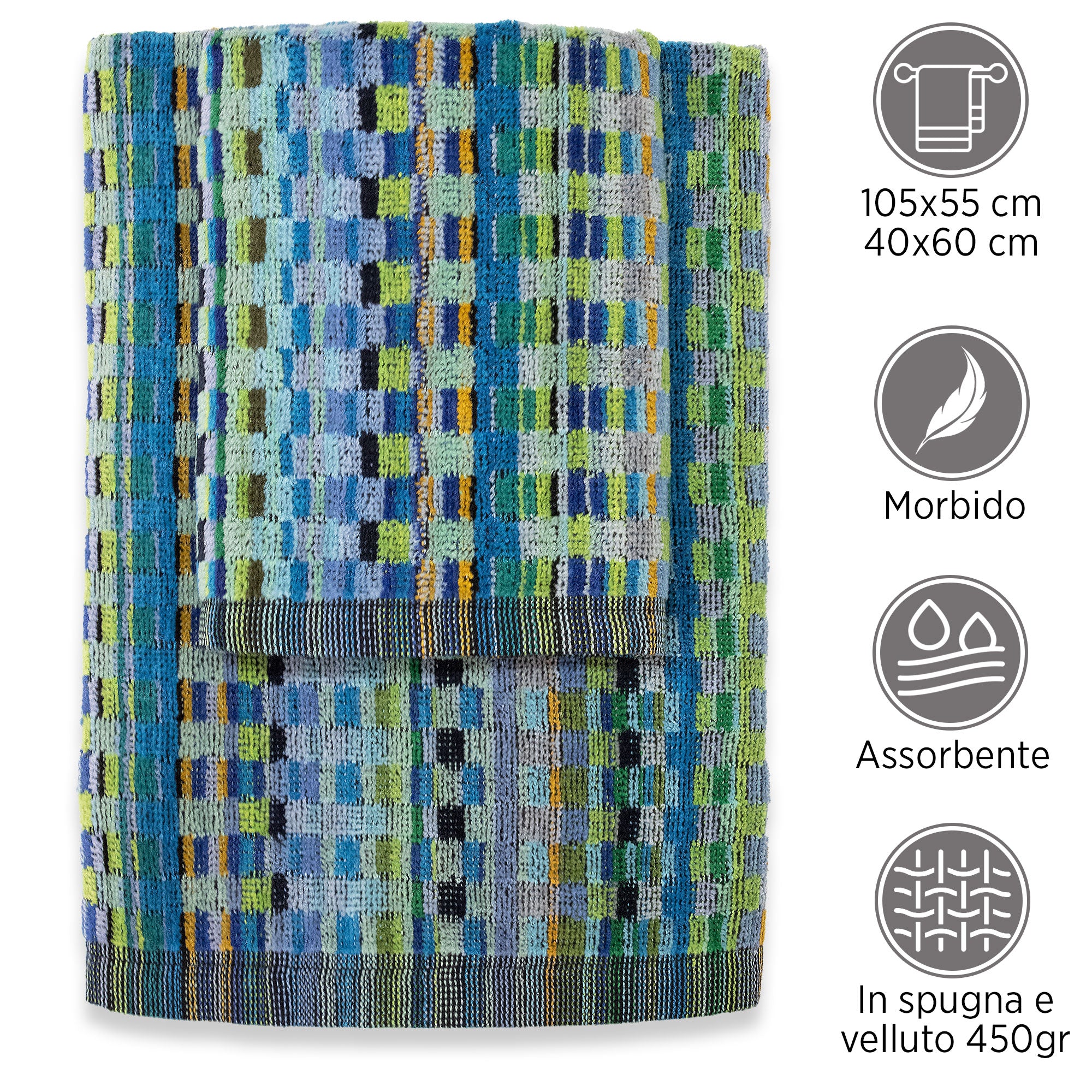 Asciugamani bagno Set 1+1 in spugna cinigliata e velluto Viso e Ospite 7033