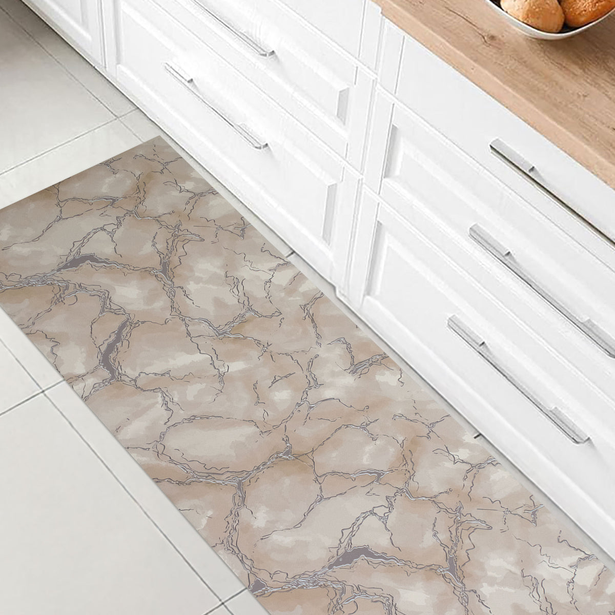 Non-slip kitchen runner rug by the meter marble effect 7040