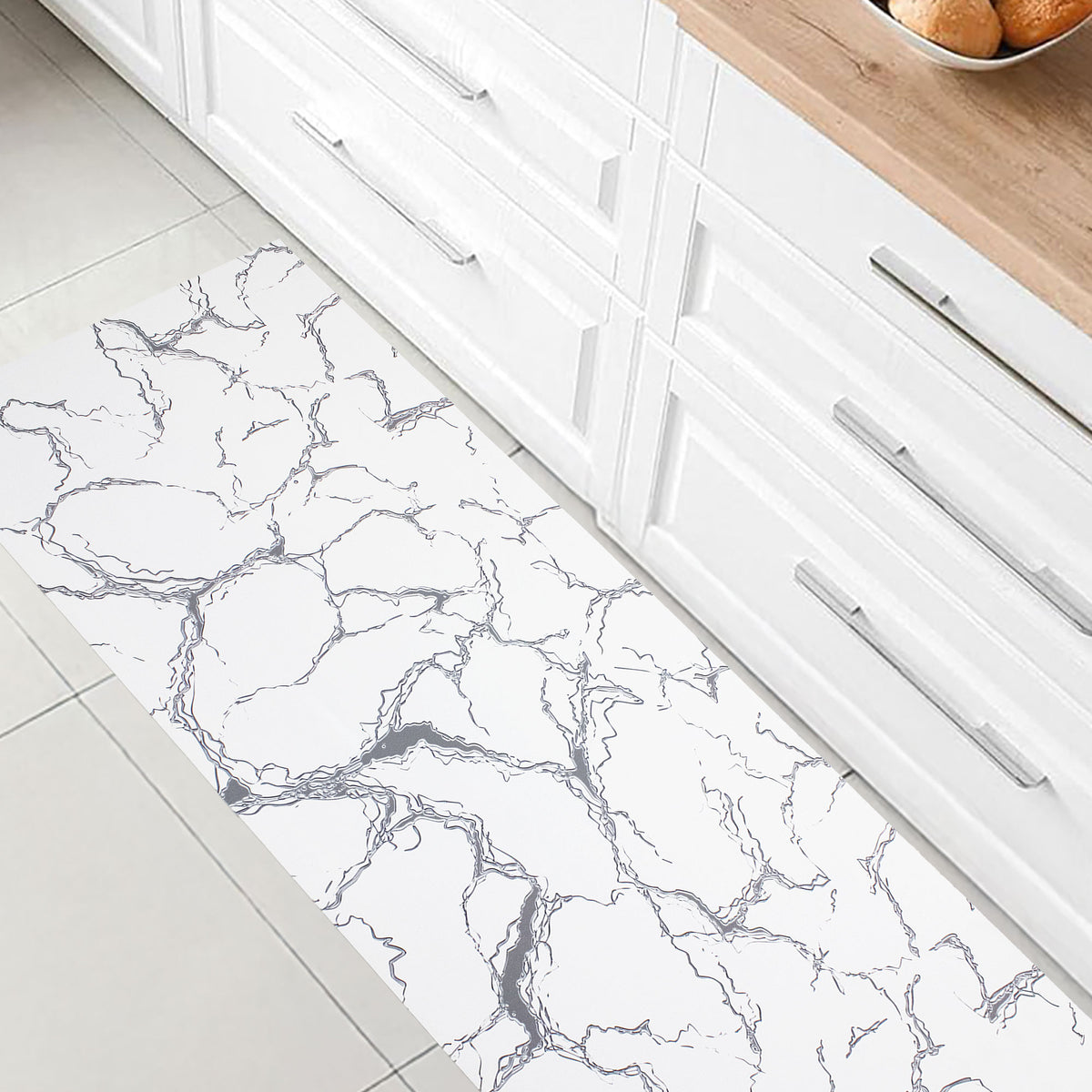 Non-slip kitchen runner rug by the meter marble effect 7040