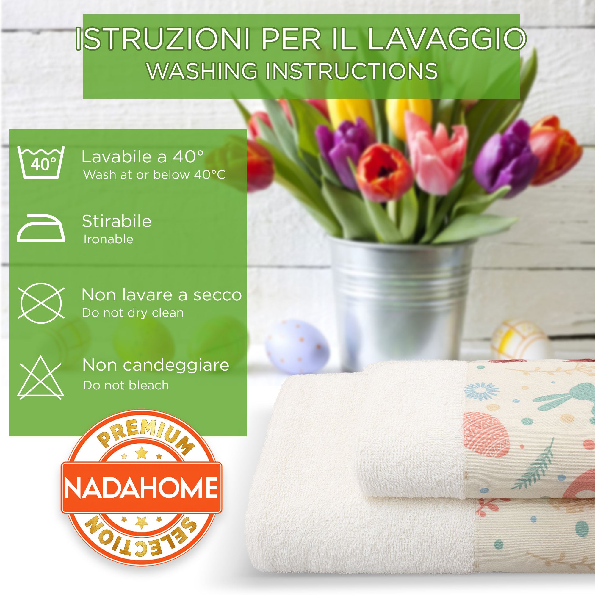 Asciugamani Pasquali Bagno set 1+1 in Spugna di Cotone Decoro Pasqua 7054