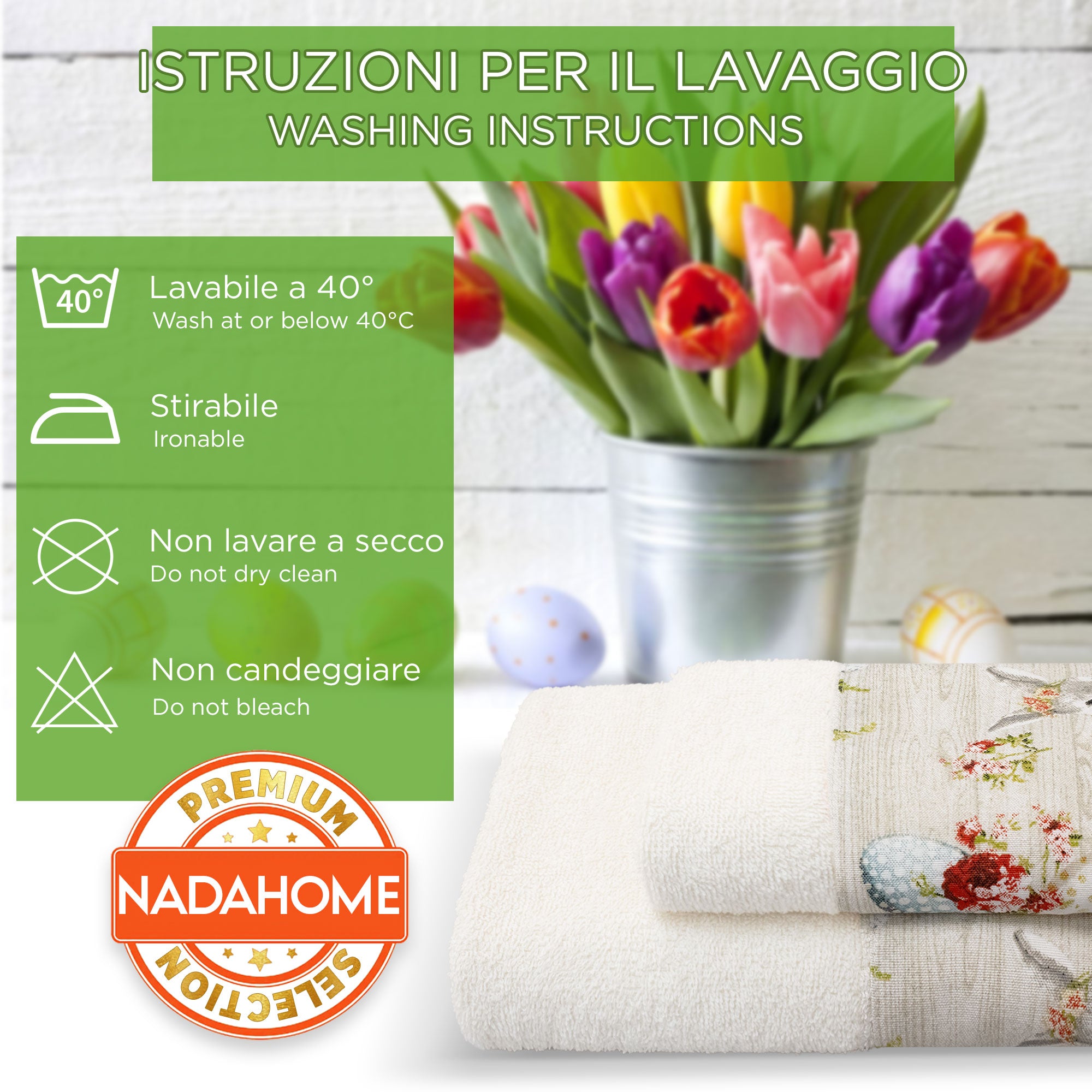 Asciugamani Pasquali Bagno set 1+1 in Spugna di Cotone Decoro Pasqua 7054