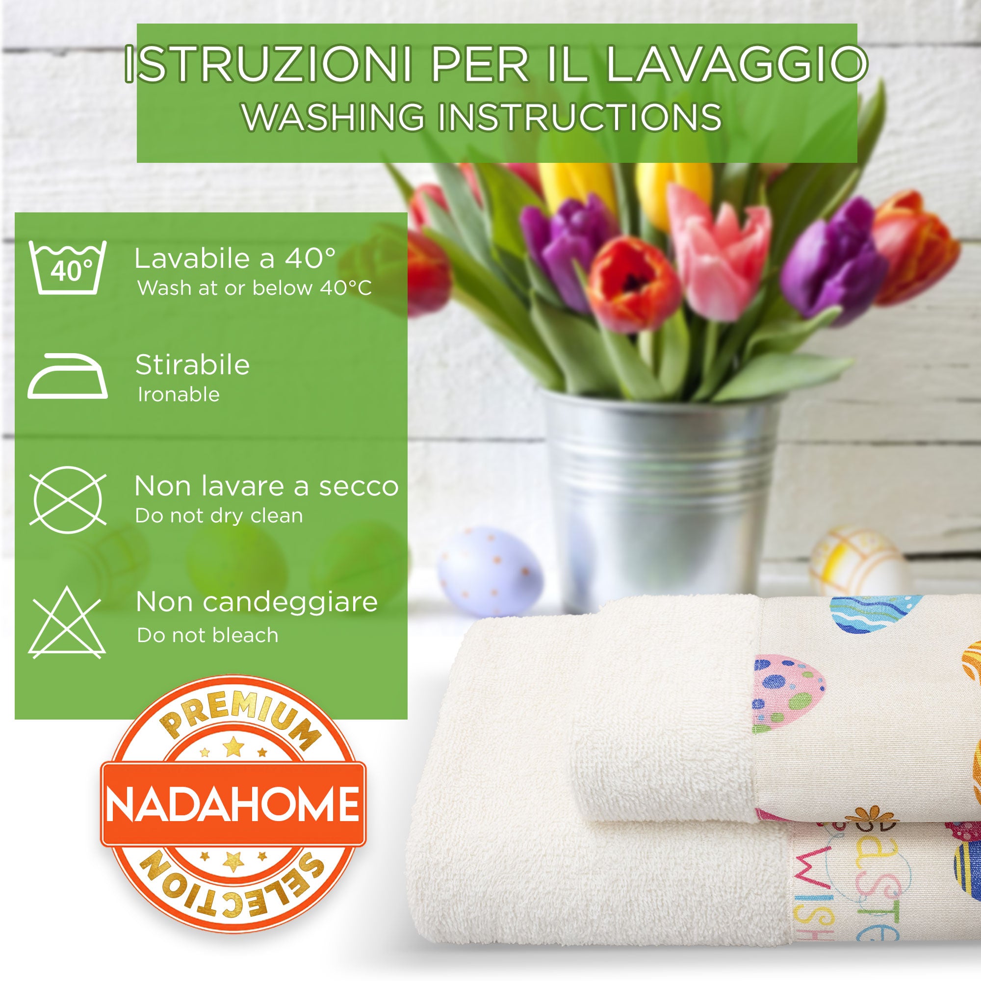 Asciugamani Pasquali Bagno set 1+1 in Spugna di Cotone Decoro Pasqua 7054