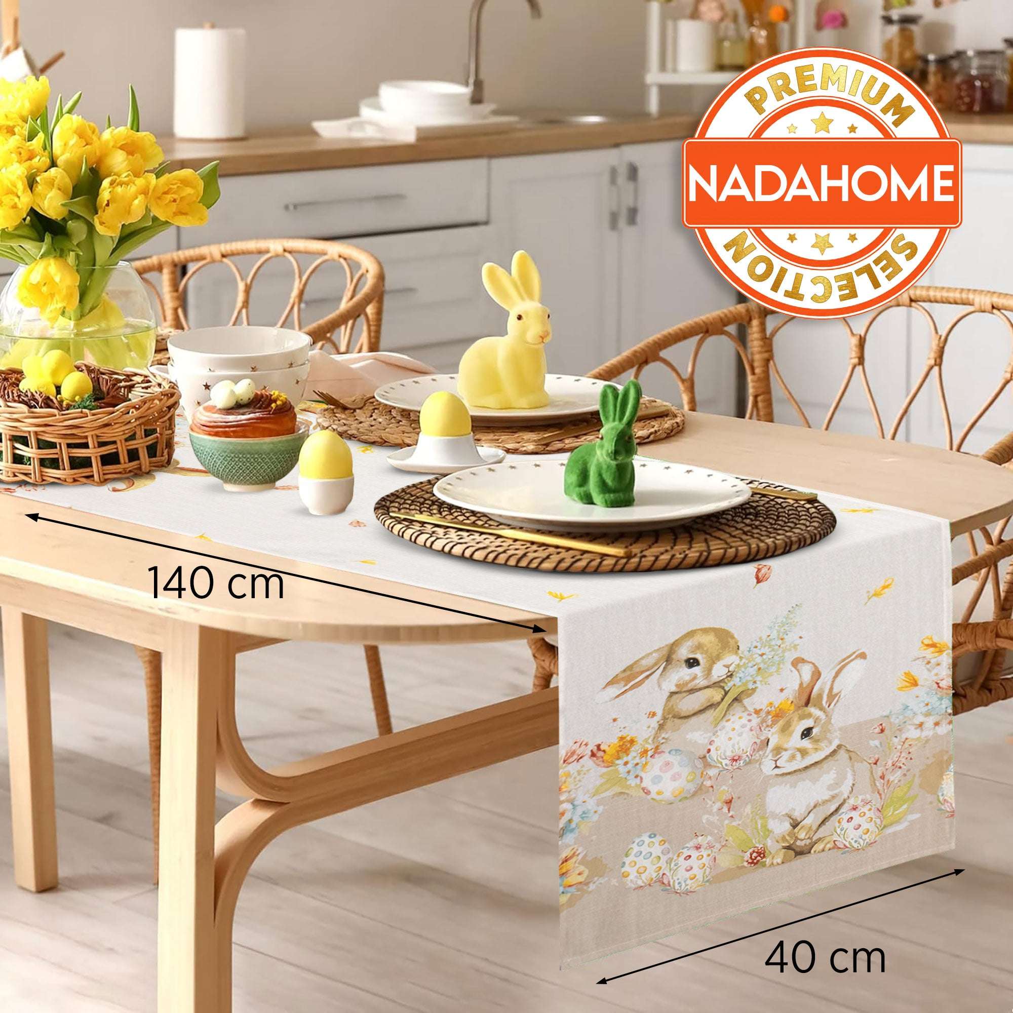 Runner Da Tavola Pasquale - 40x140 Cm, Design Coniglietto E Fiori - Foto 11