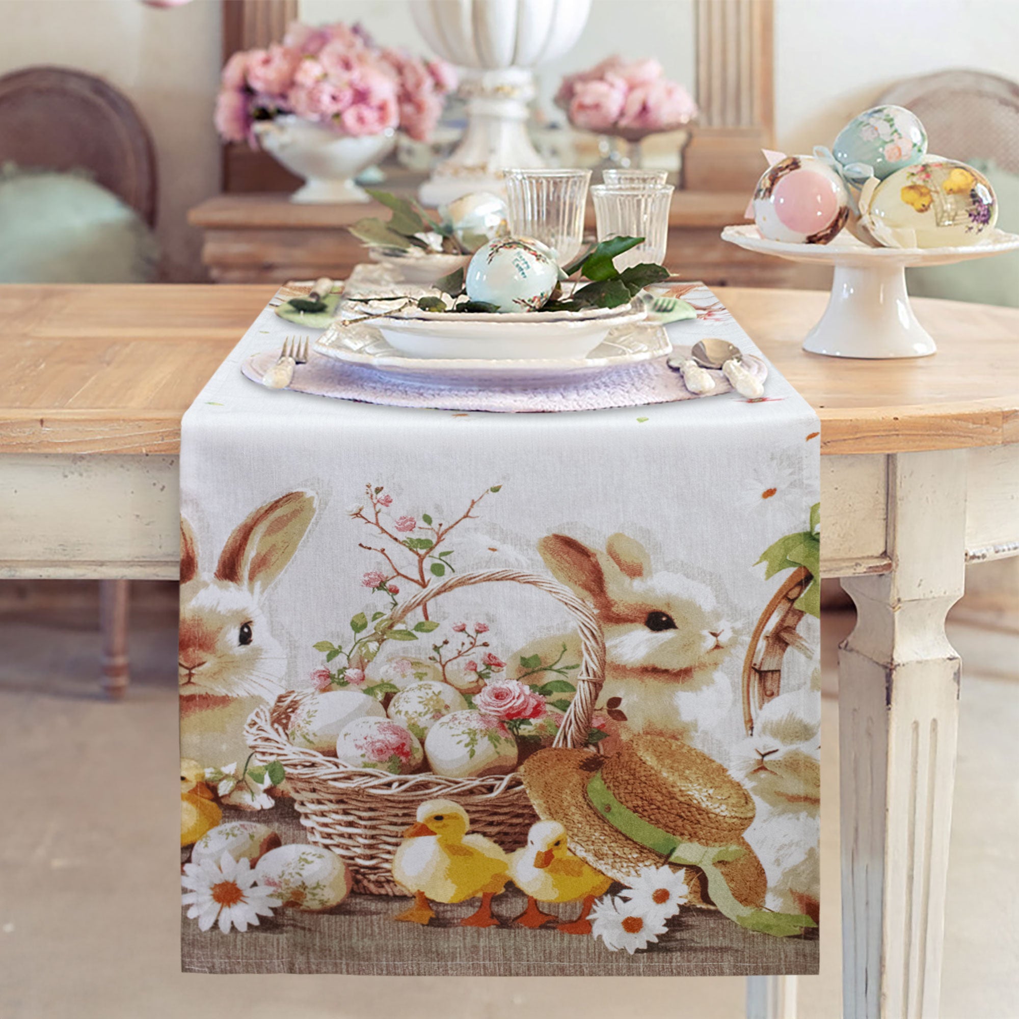 Runner Pasquale Centrotavola Pasqua primavierile 40x140cm in cotone 7060