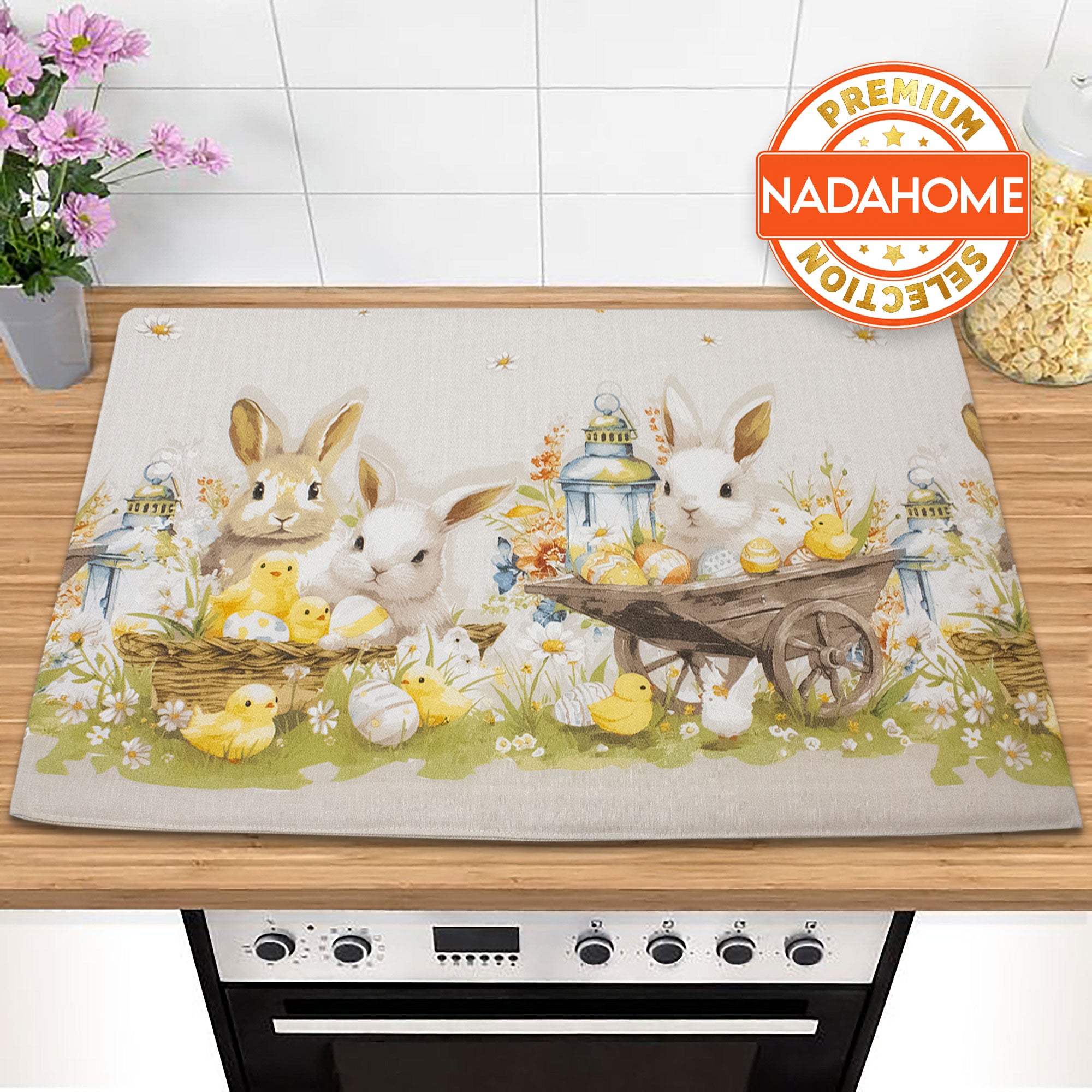 Coprifornelli cucina Pasquale imbottito stampa digitale Pasqua in cotone 7065